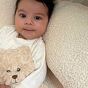 Ibrahim participe au concours pour gagner de l'argent avec cette photo : baby, teddy_bear, cuddle, soft_texture, cushion, white_clothing, infant, portrait, indoors, cozy, cute, child, smile, face, plush_toy, comfort, young_child, close_up, happy, resting