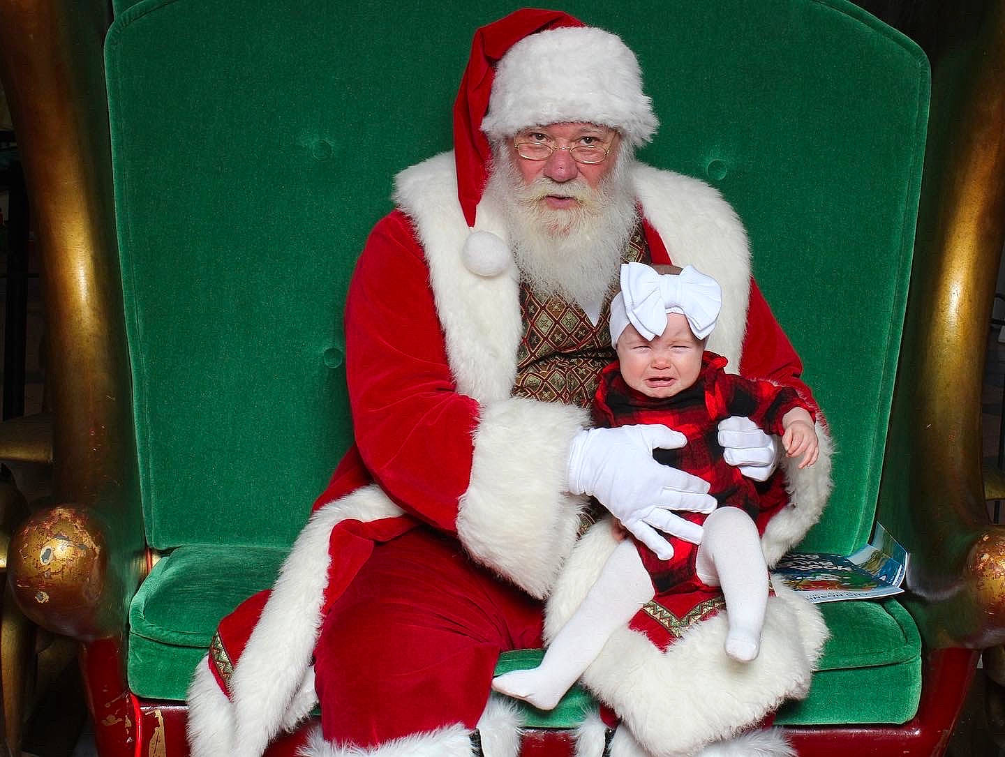 Oaklynn Rae joined the competition — help win amazing prizes! baby, beard, comfort, costume_hat, event, facial_expression, fictional_character, green, happy, hat, headwear, holiday, human_body, lap, person, santa_claus, sitting, sleeve, smile, toddler