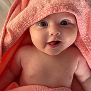 Autumn joined the competition — help win amazing prizes! baby, infant, towel, pink_towel, wrapped, smile, face, eyes, skin, cute, adorable, child, newborn, blanket, soft, portrait, expression, indoors, person, head
