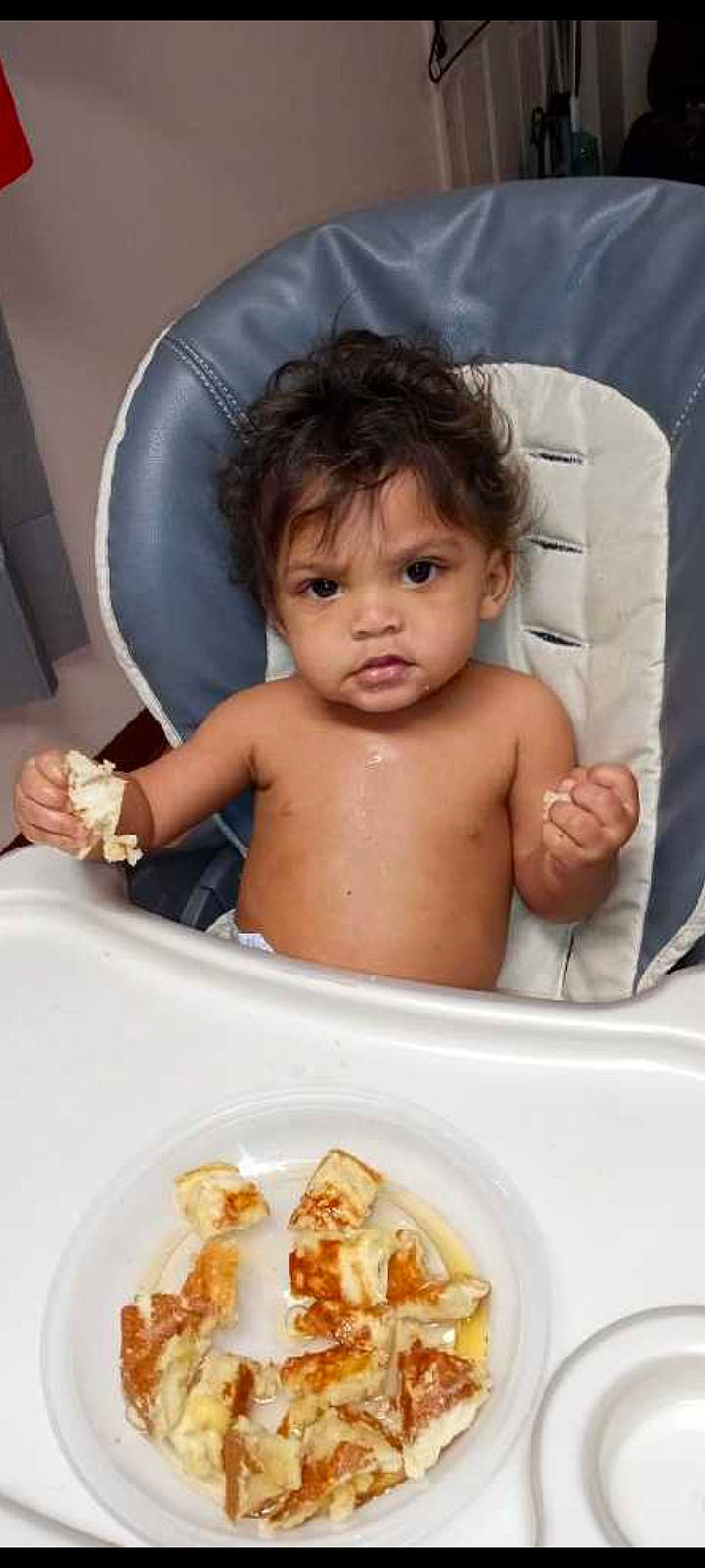Brooklynn Harris is registered to the contest to win money with this photo: abdomen, baby, baby_food, bathing, chest, child, comfort_food, cuisine, diaper, dish, finger_food, food, food_craving, ingredient, junk_food, person, plate, recipe, table, tableware