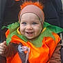 Louciana a rejoint le concours — aidez-le/la à gagner de superbes lots ! baby, child, costume, pumpkin, halloween, headband, jack_o_lantern, smiling, stroller, orange, green, blue_eyes, cute, happy, outdoor, street, car, holiday, festive, infant