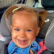 Louciana participe au concours pour gagner de l'argent avec cette photo : toddler, child, smiling, car_seat, denim_overalls, pigtails, blue_eyes, happy, cute, baby, clothing, seatbelt, car_interior, portrait, young_child, person, joy, innocence, casual_wear, closeup
