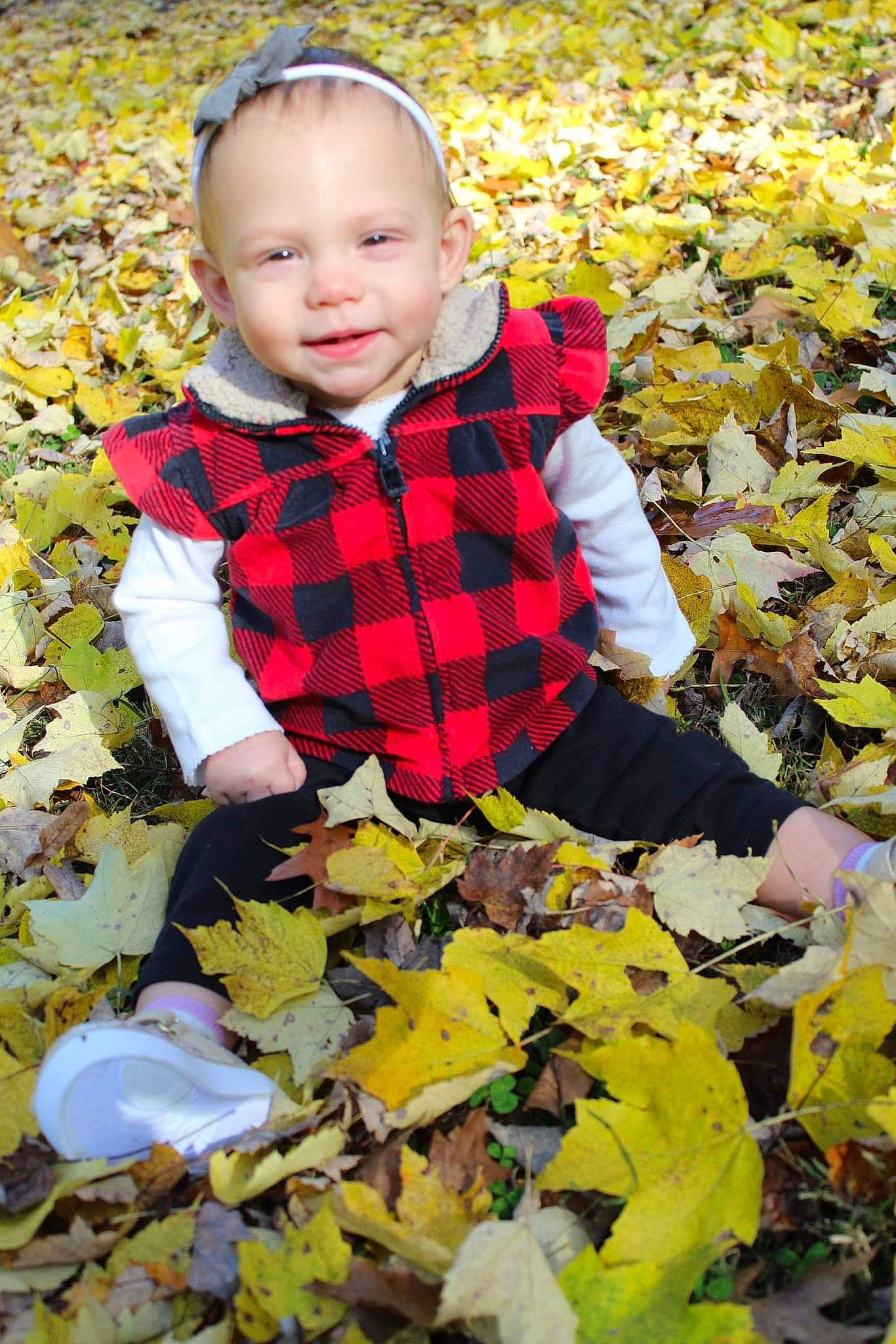 Aurora joined the competition — help win amazing prizes! baby_toddler_clothing, botany, deciduous, eye, face, grass, happy, head, jacket, leaf, nature, orange, people, people_in_nature, person, photograph, plant, smile, toddler, tree