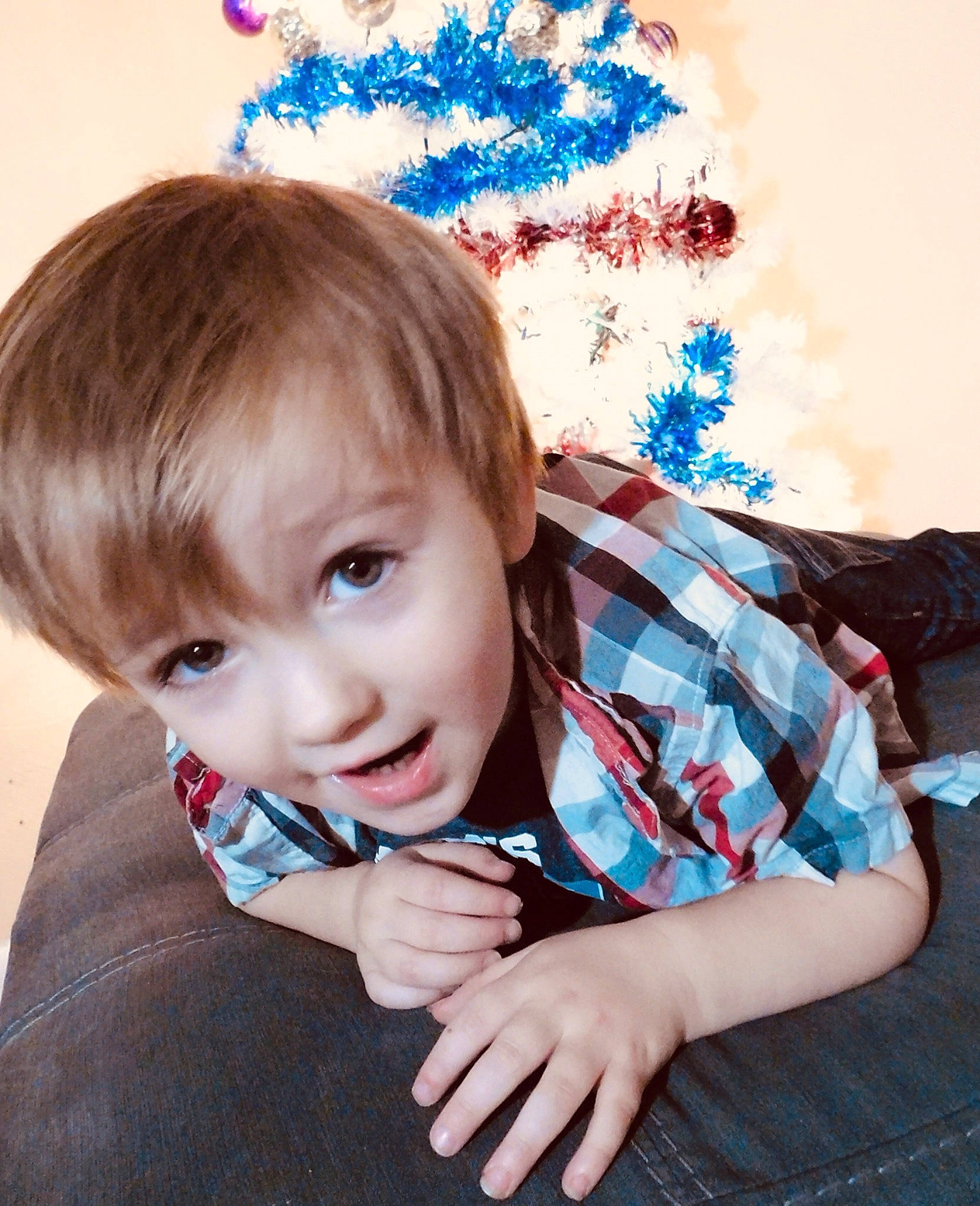 Dayton joined the competition — help win amazing prizes! baby_toddler_clothing, bangs, brown_hair, cheek, child, electric_blue, eye, face, finger, gesture, hair, happy, head, outerwear, pattern, person, plaid, skin, sleeve, smile