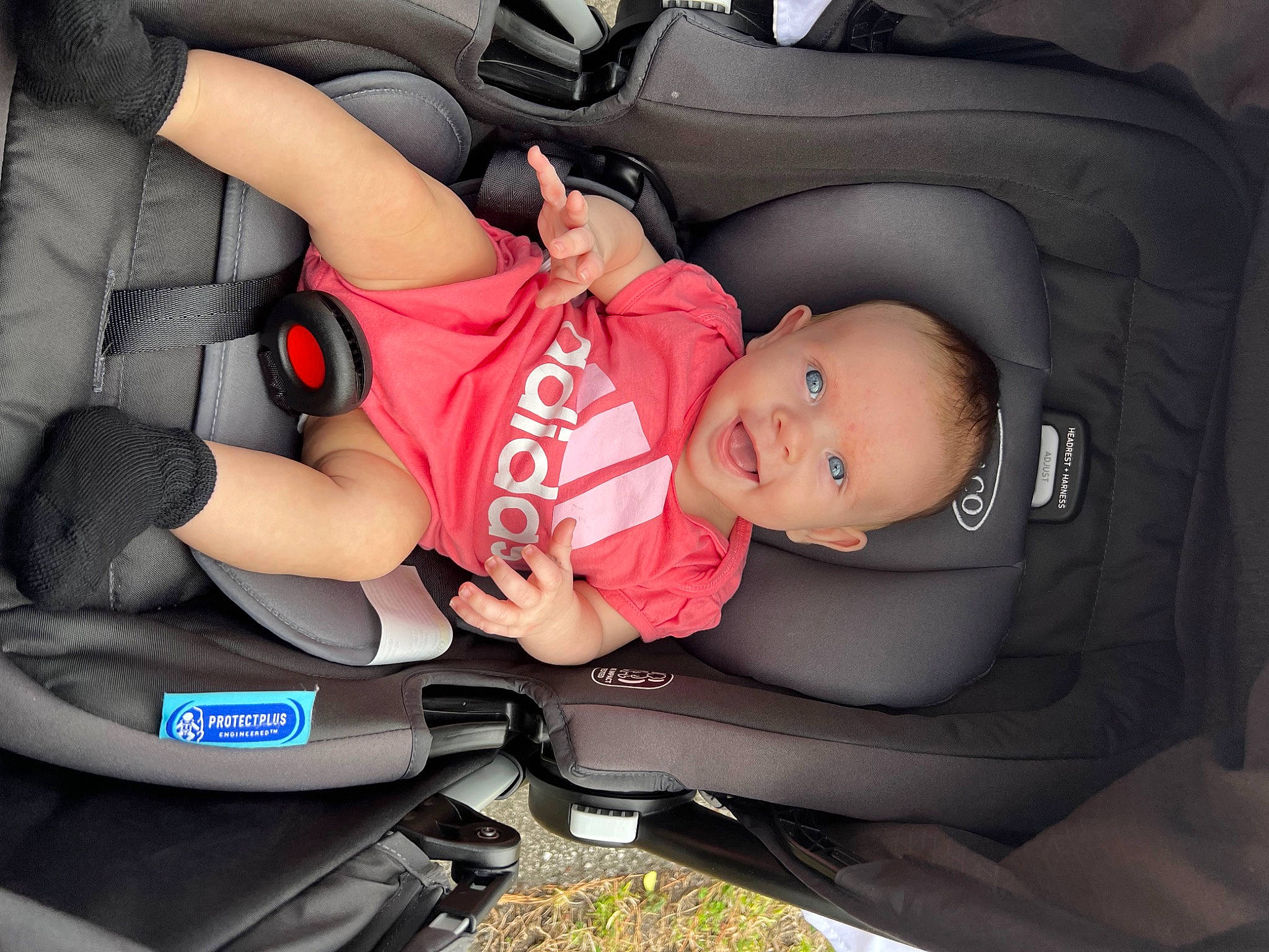 Everleigh is registered to the contest to win money with this photo: auto_part, automotive_design, baby, baby_carriage, baby_in_car_seat, baby_products, baby_toddler_clothing, car_seat, car_seat_cover, child, comfort, family_car, fun, head_restraint, motor_vehicle, person, product, seat_belt, service, toddler