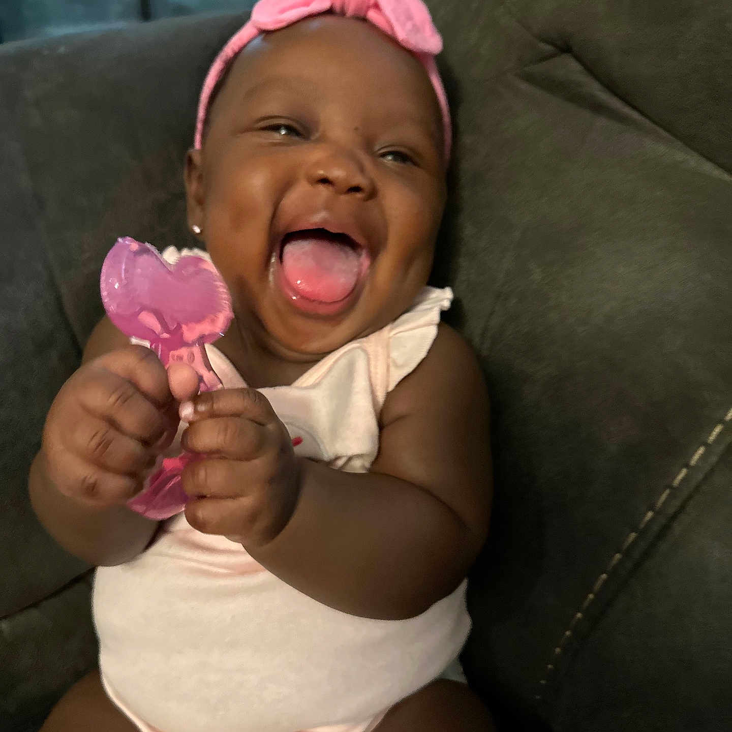 Riley joined the competition — help win amazing prizes! baby, babylaughing, candy, couch, cream, cutlery, dessert, face, food, furniture, happy, head, icecream, icing, laughing, person, photography, portrait, spoon, sweets