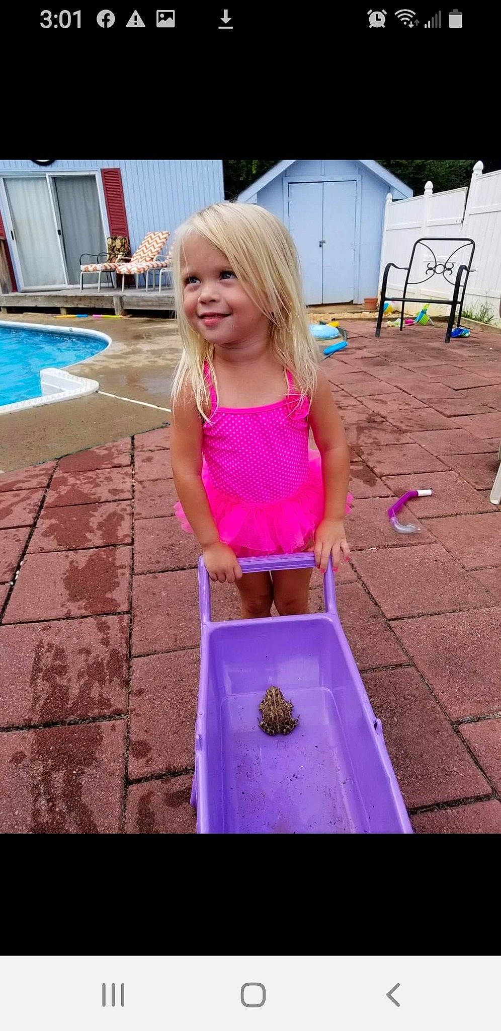 Paisleigh is registered to the contest to win money with this photo: blond, child, dress, electric_blue, grass, happy, human_leg, joy, leisure, magenta, person, pink, recreation, sleeve, smile, swimming_pool, t_shirt, thigh, toddler, waist