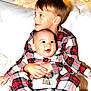baby, bed, blanket, child, cozy, cute, fairy_lights, family, happy, holding, indoor, lights, matching_clothing, pajamas, plaid, portrait, siblings, smiling, toddler, warm