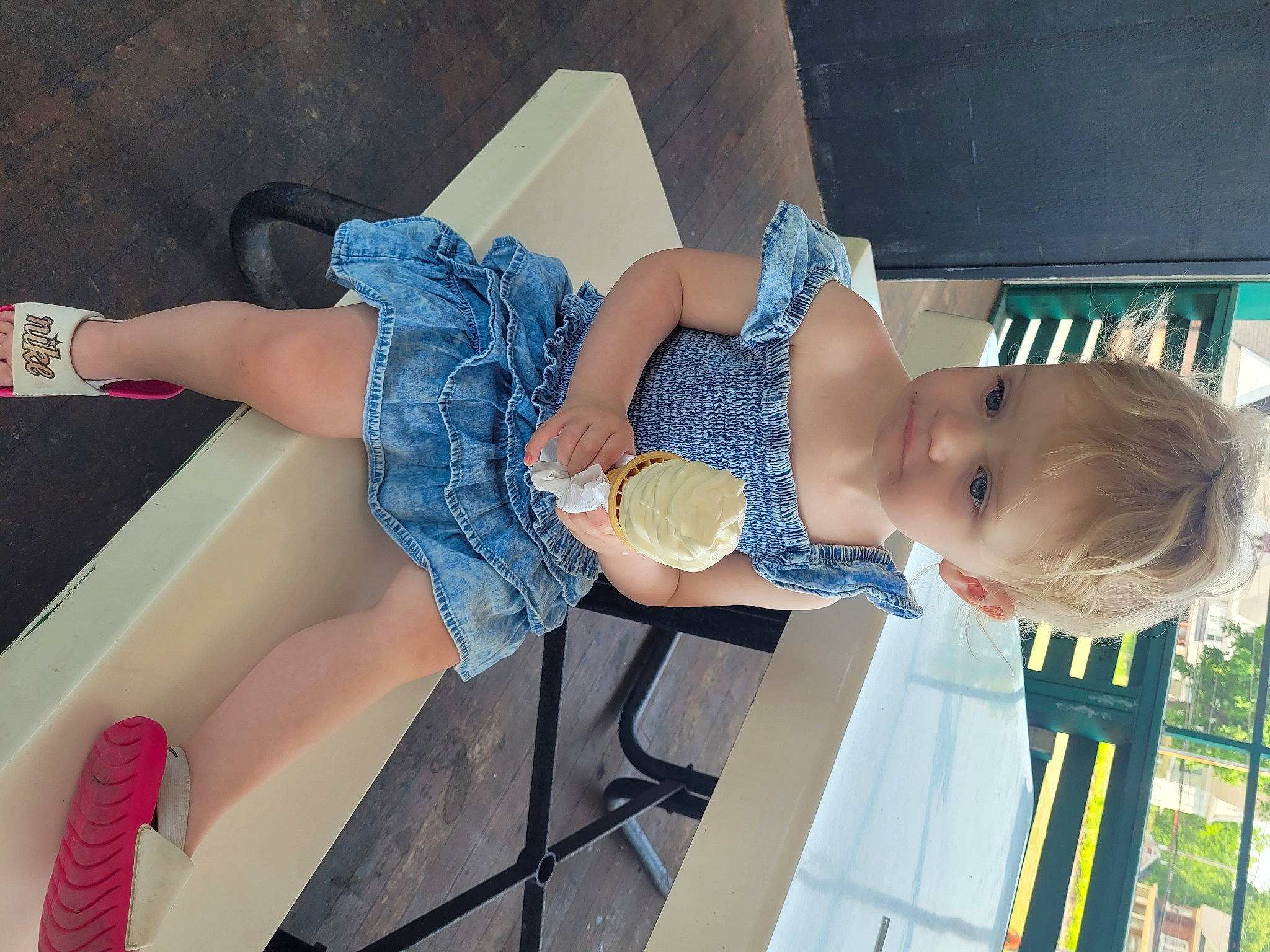Fiona is registered to the contest to win money with this photo: baby, beauty, calf, elbow, electric_blue, finger, foot, fun, happy, human_leg, joint, knee, leisure, person, sandal, shorts, sitting, thigh, toddler, waist