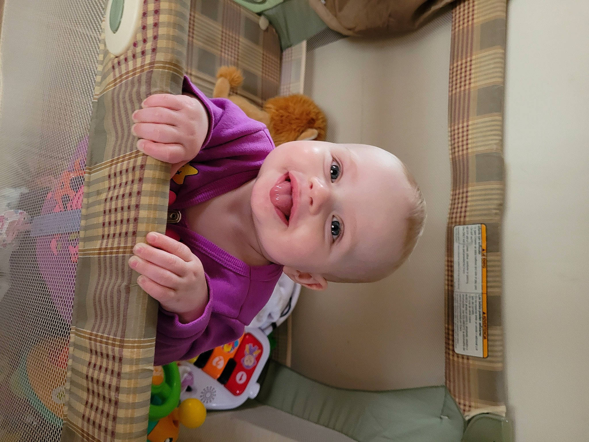 Fiona joined the competition — help win amazing prizes! baby, baby_products, baby_safety, baby_toddler_clothing, baby_toys, cheek, child, face, fun, happy, head, infant_bed, joy, person, pink, play, purple, room, skin, smile