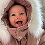 baby, badge, blue_eyes, buttons, close_up, cold_weather, cute, fur, fur_trim, happy, hooded_coat, infant, jacket, padded_coat, portrait, rosy_cheeks, smiling, toothy_grin, warmth, winter_coat