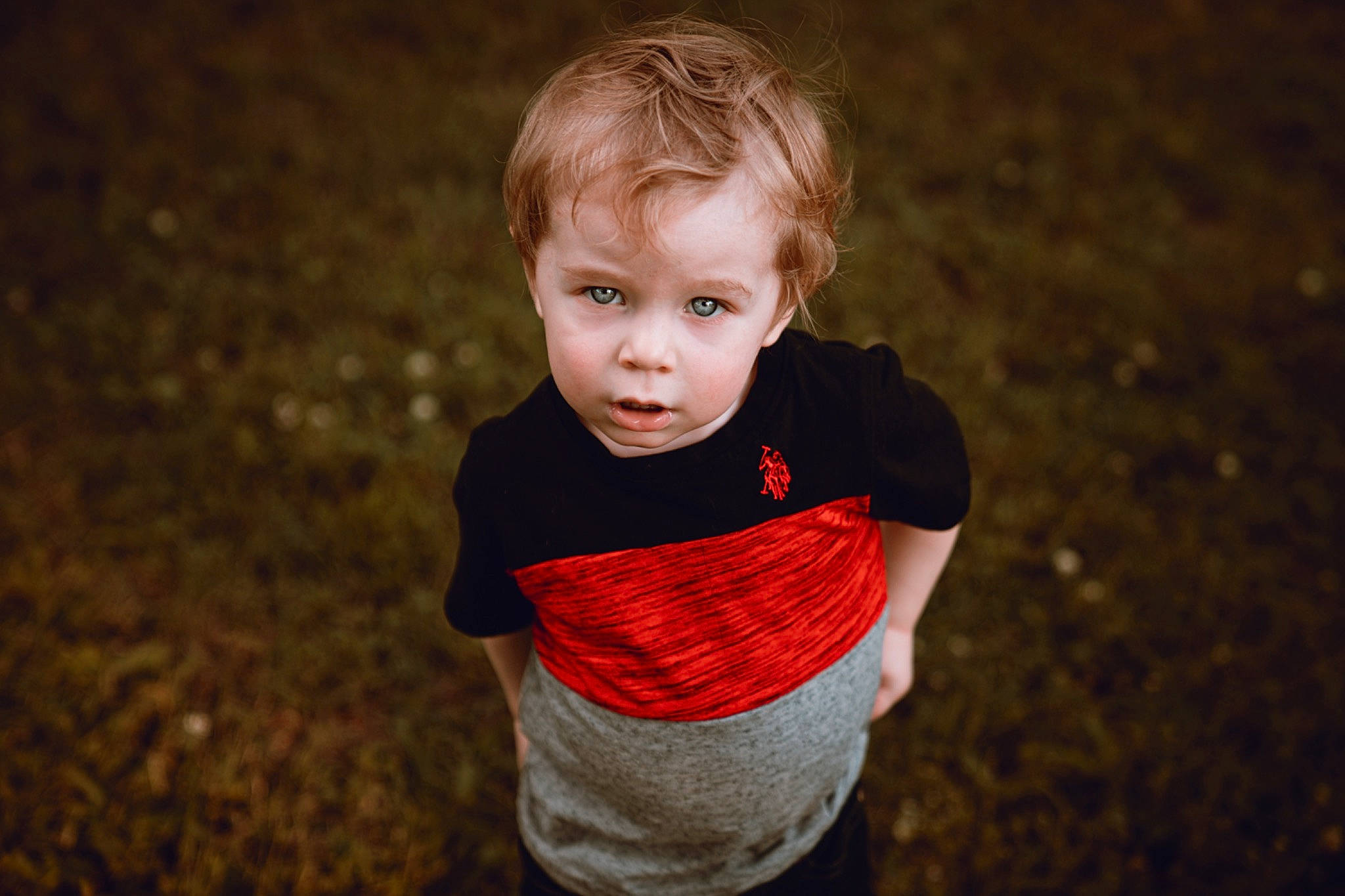 Kaleb joined the competition — help win amazing prizes! arm, baby, blond, cheek, child, chin, eye, face, fun, head, neck, people, person, photography, portrait, portrait_photography, red, smile, standing, t_shirt