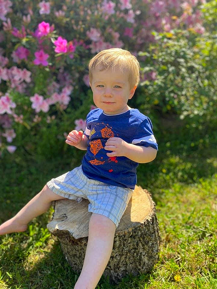 Kaleb joined the competition — help win amazing prizes! baby, botany, child, flower, garden, grass, meadow, pattern, people, person, photography, pink, plant, sitting, spring, summer, toddler, tree, vacation, wildflower