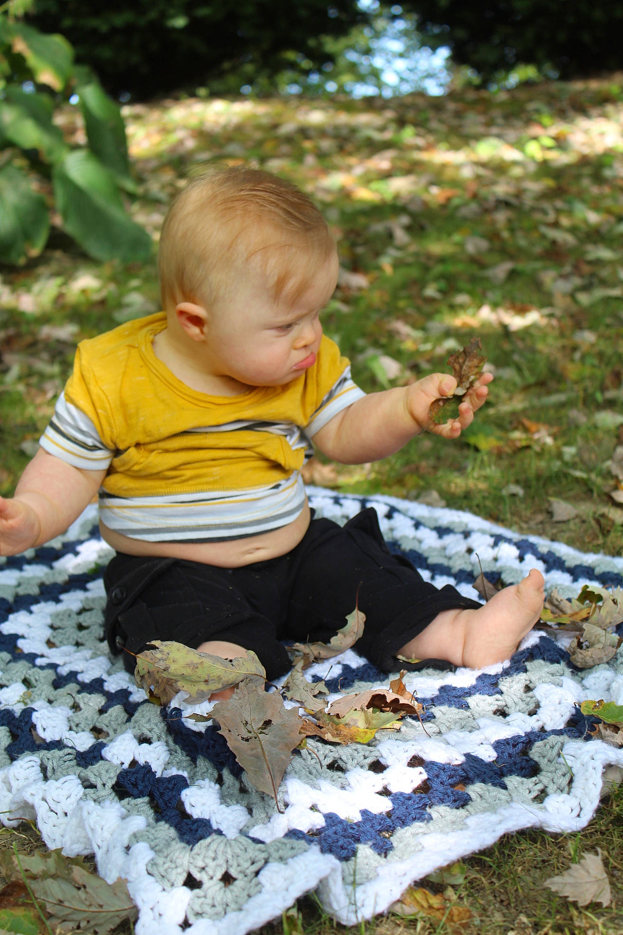 Emerson joined the competition — help win amazing prizes! adaptation, child, leaf, person, play, sitting, toddler