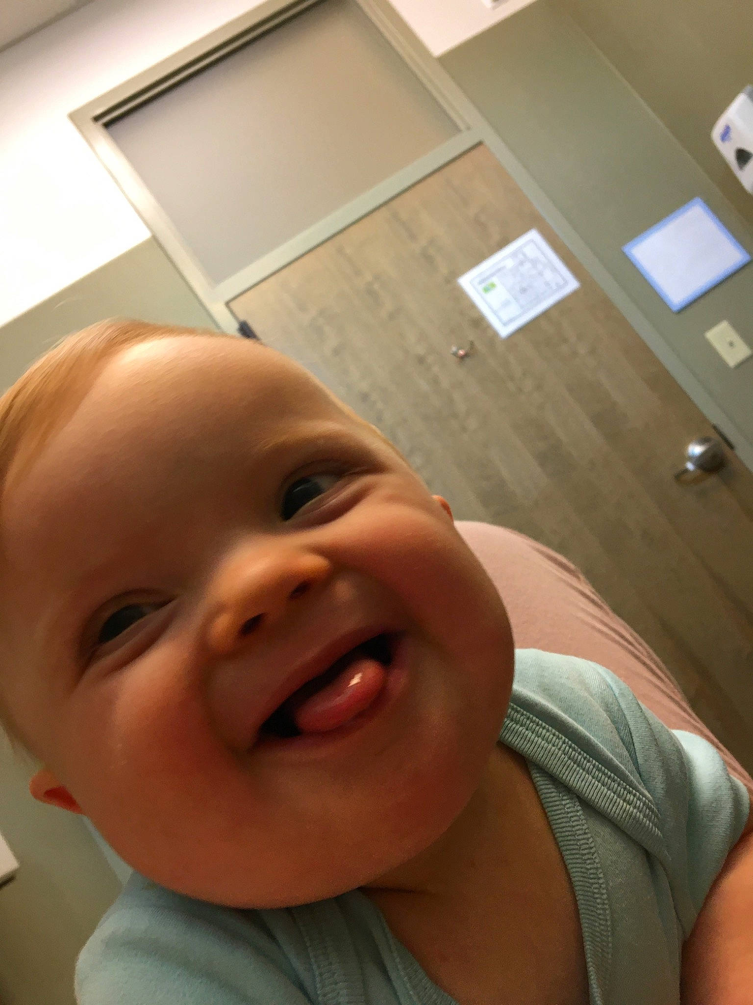 Emerson is registered to the contest to win money with this photo: baby, cheek, child, chin, ear, face, facial_expression, head, laugh, lip, mouth, nose, person, skin, smile, toddler