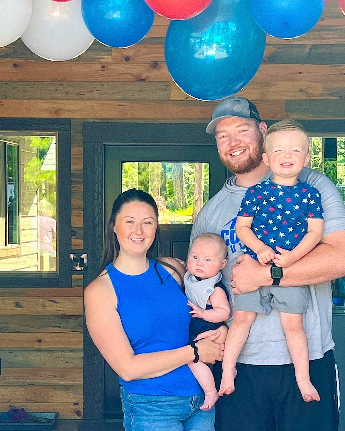 Finley Edward is registered to the contest to win money with this photo: azure, balloon, blue, electric_blue, event, facial_expression, family_taking_photos_together, fun, happy, headwear, joy, leisure, organ, party_supply, person, photograph, smile, snapshot, standing, t_shirt