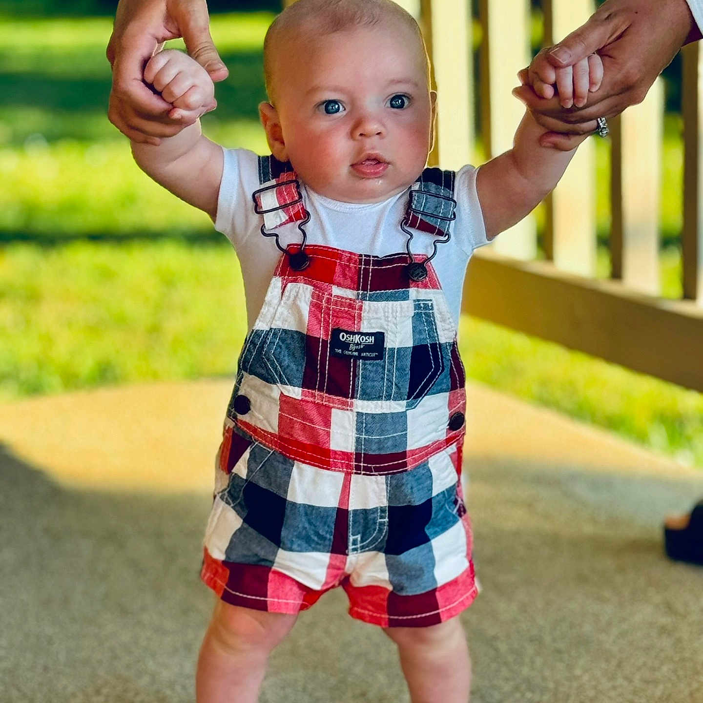 Jaxson is registered to the contest to win money with this photo: baby, bodypart, clothing, face, finger, footwear, hand, head, jeans, pants, person, photography, plant, portrait, sandal, shoe, shorts, sitting, sleeve, sneaker