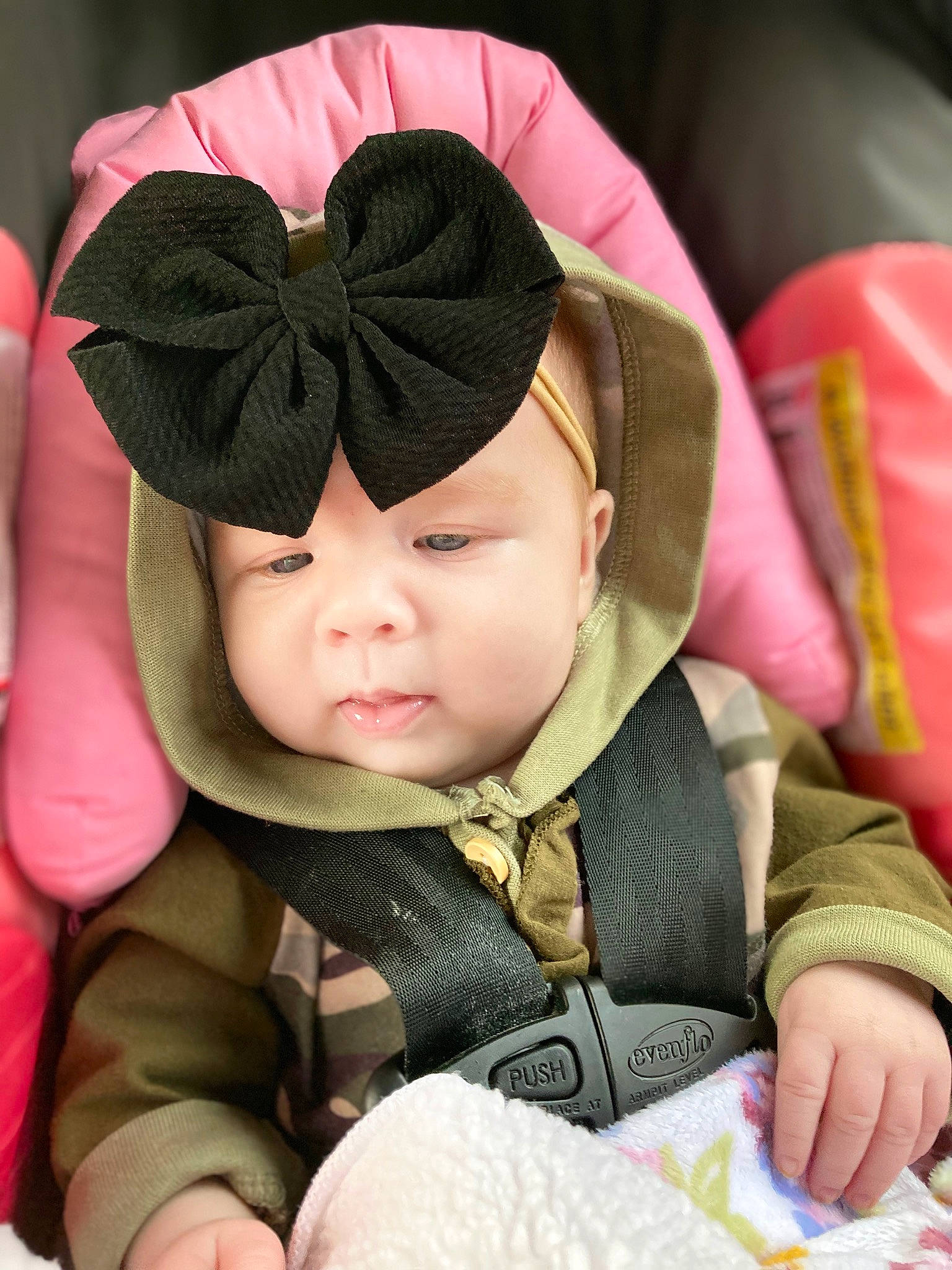 Oaklyn joined the competition — help win amazing prizes! baby, baby_products, baby_sleeping, baby_toddler_clothing, cap, cheek, chin, comfort, eye, face, facial_expression, happy, head, headgear, headwear, knit_cap, linens, outerwear, person, pink