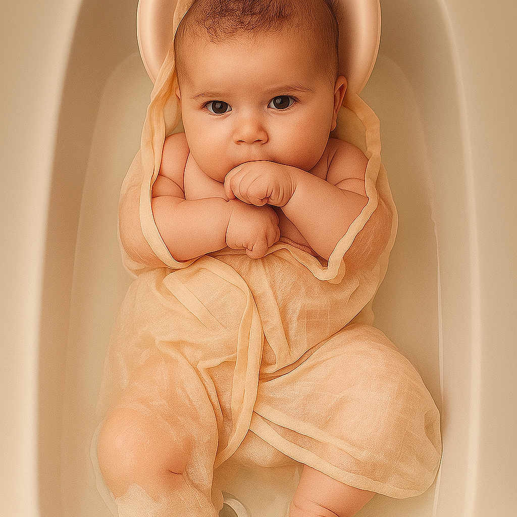 Valentina participe au concours pour gagner de l'argent avec cette photo : baby, bathtub, child, cute, face, fingers, floating_cloth, foot, hands, head, infant, looking_up, naked, one_person, portrait, sitting, skin, small, soft_cloth, water