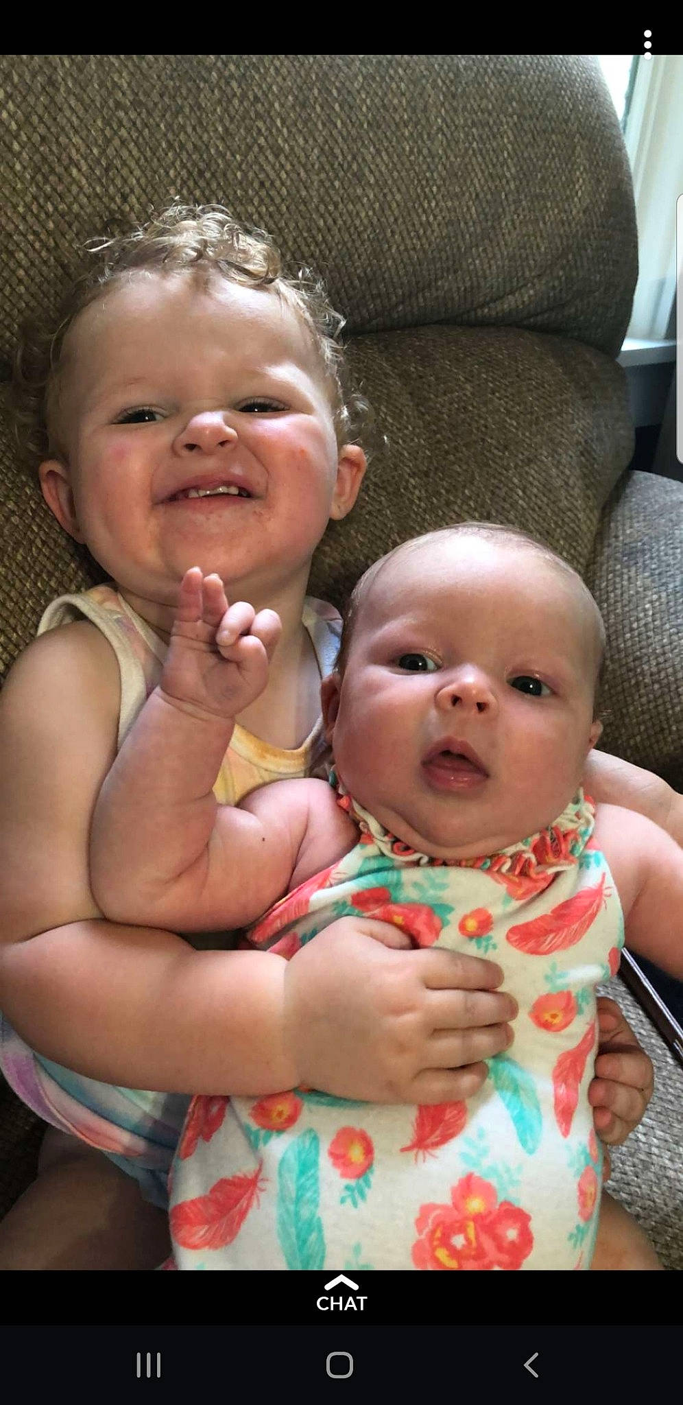 Braleigh is registered to the contest to win money with this photo: baby, cheek, child, face, head, iris, mouth, nose, person, sibling, skin, smile, toddler