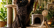 Athos participe au concours pour gagner de l'argent avec cette photo : black_cat, cat_tree, cozy, decor, feathers, feline, fur, furniture, hanging_toys, home_interior, houseplant, indoor_plant, paw, pet, playful, relaxation, rope, scratching_post, toy_mouse, window_light