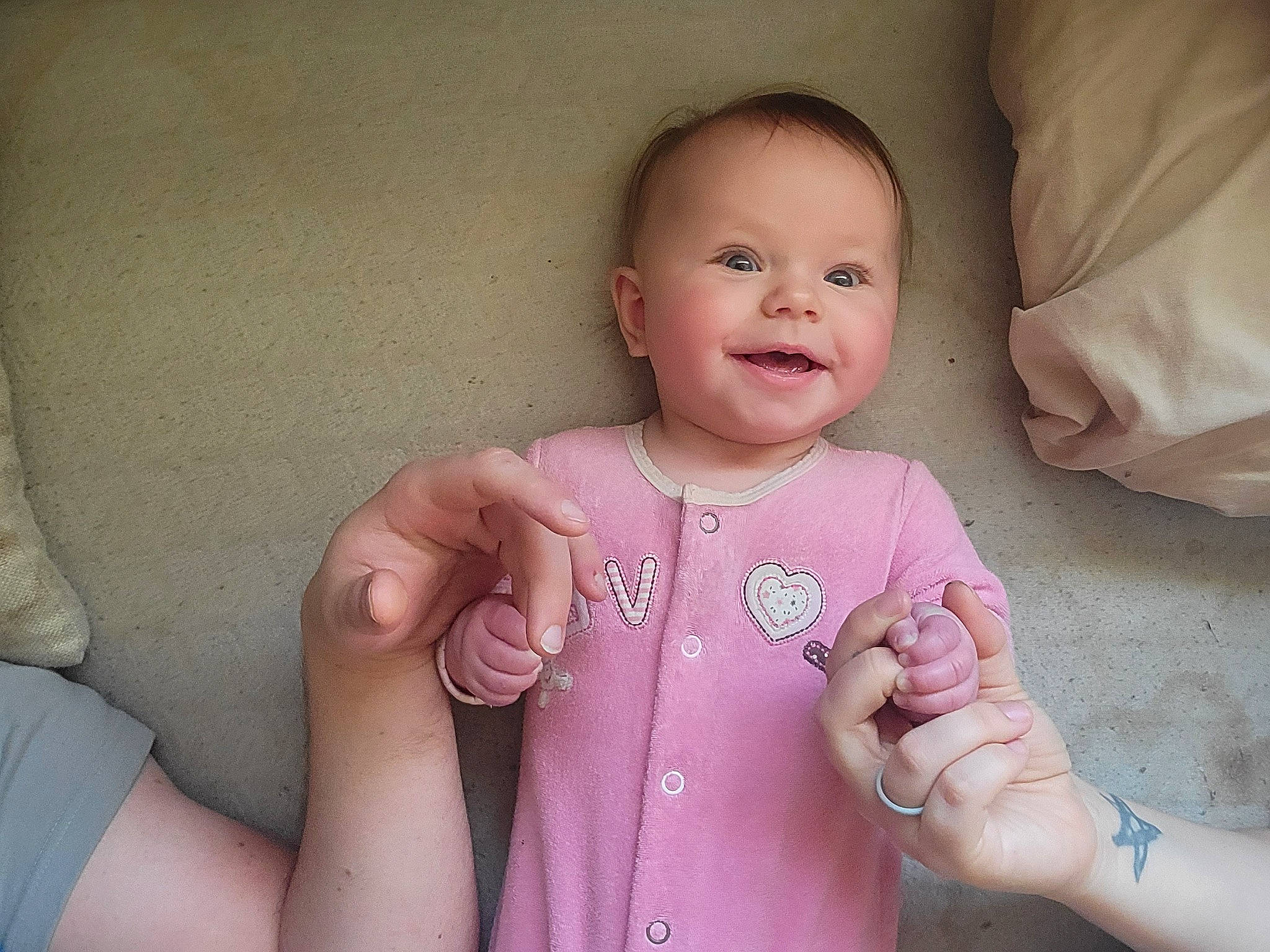 Willow joined the competition — help win amazing prizes! arm, baby, baby_toddler_clothing, cheek, eye, face, finger, gesture, hand, happy, iris, joy, lip, mouth, nose, person, pink, skin, sleeve, smile
