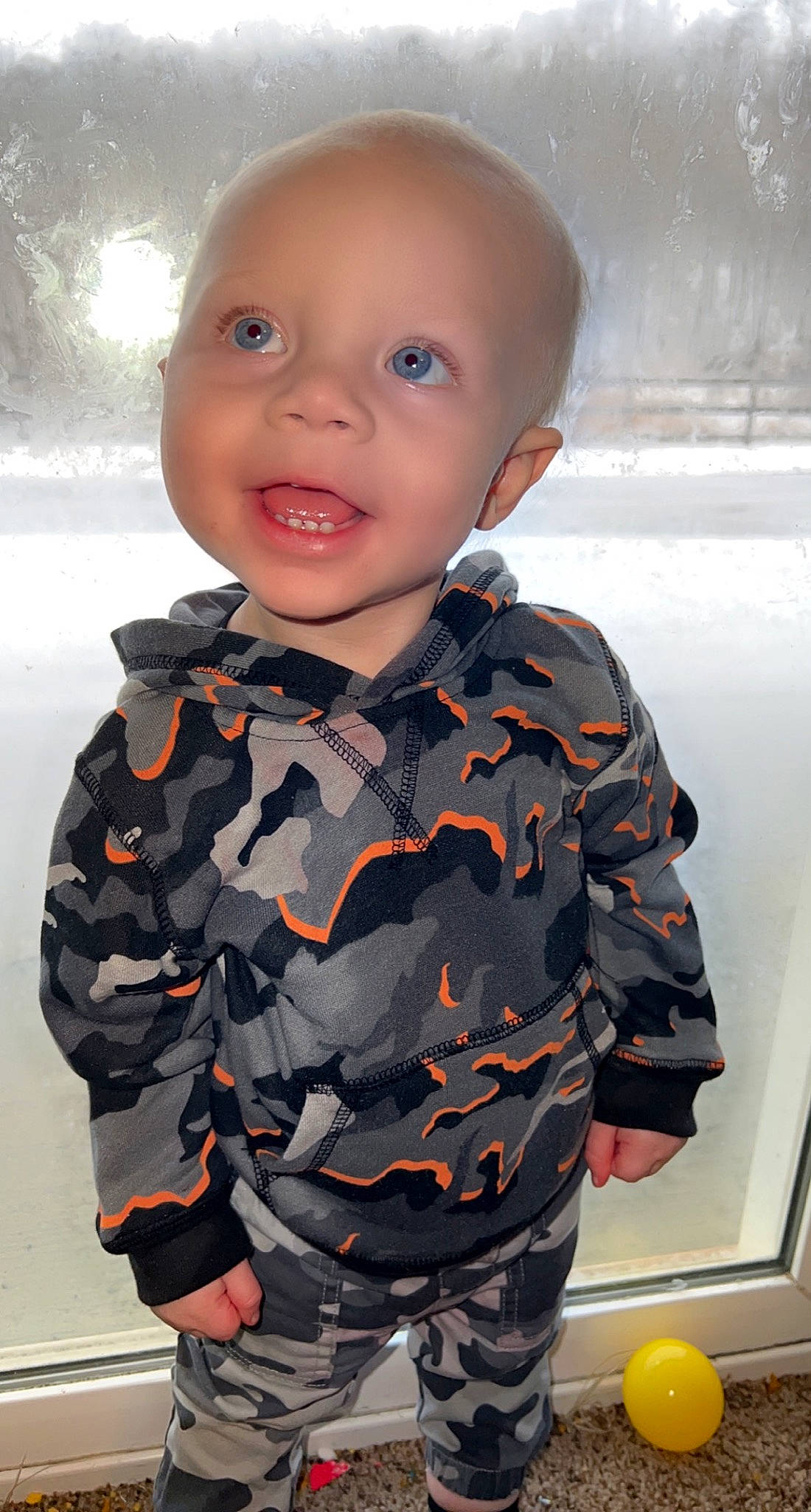 Braylon joined the competition — help win amazing prizes! baby, baby_toddler_clothing, button, cheek, child, collar, dress_shirt, electric_blue, eye, happy, iris, orange, pattern, person, sitting, sleeve, smile, standing, t_shirt, toddler