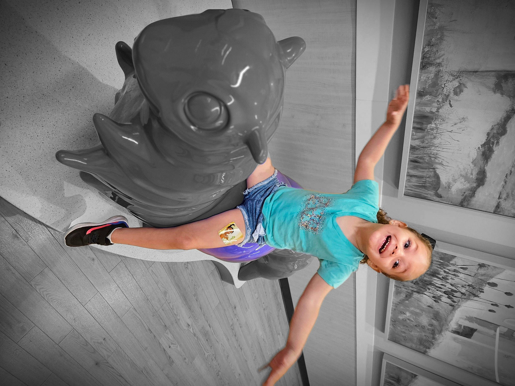 Elliana joined the competition — help win amazing prizes! animation, child, costume, entertainment, fictional_character, flash_photography, fun, happy, human_leg, joy, knee, leg, leisure, magenta, person, room, sandal, shoulder, sportswear, t_shirt