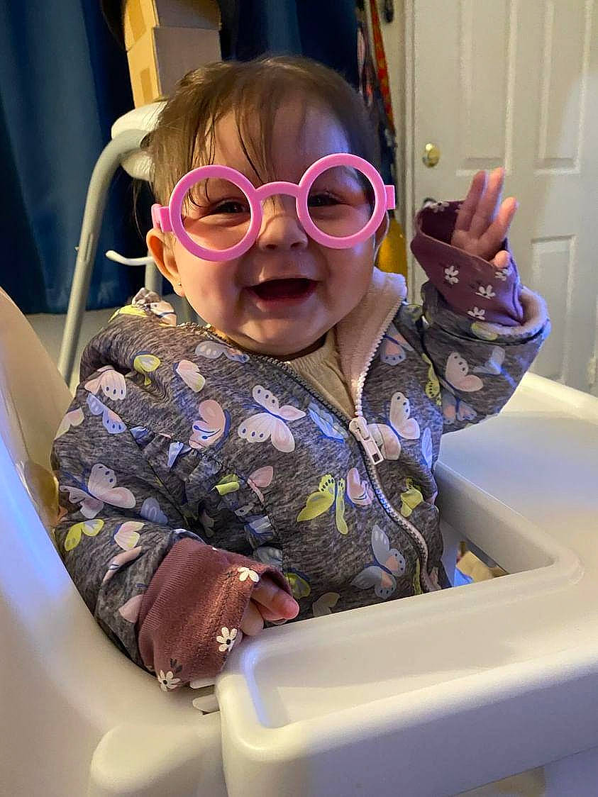 Joselyn joined the competition — help win amazing prizes! baby, baby_toddler_clothing, cheek, child, comfort, eyebrow, eyewear, finger, fun, gesture, goggles, head, mouth, nose, person, personal_protective_equipment, purple, skin, sleeve, toddler