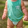 toddler, child, baby, standing, outdoor, grass, green_shirt, diaper, sunlight, happy, cute, smiling, barefoot, summer, nature, portrait, young_child, chubby, skin, daylight