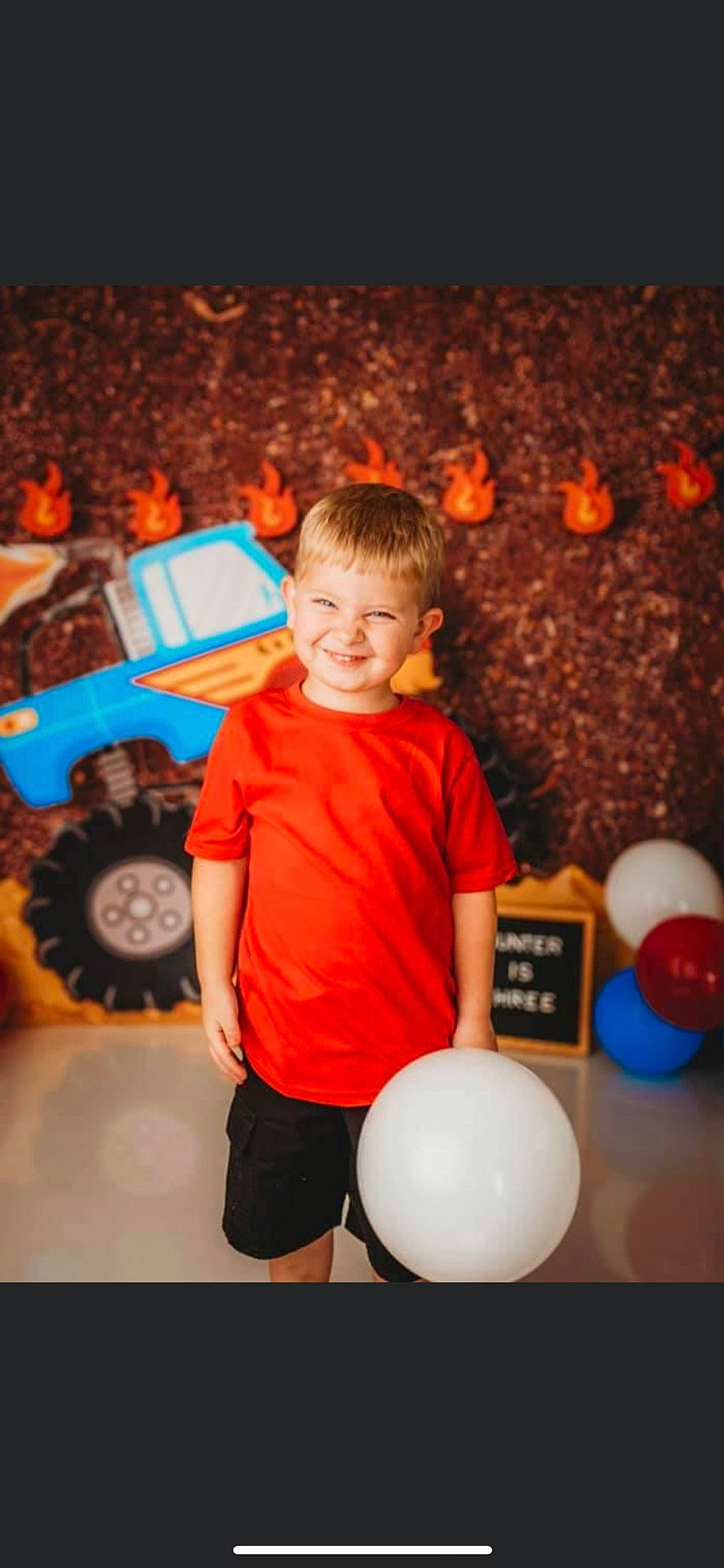 Hunter joined the competition — help win amazing prizes! arm, automotive_tire, balloon, beauty, blurred, electric_blue, fun, happy, joy, leisure, light, orange, organ, person, photograph, shorts, smile, standing, t_shirt, tire