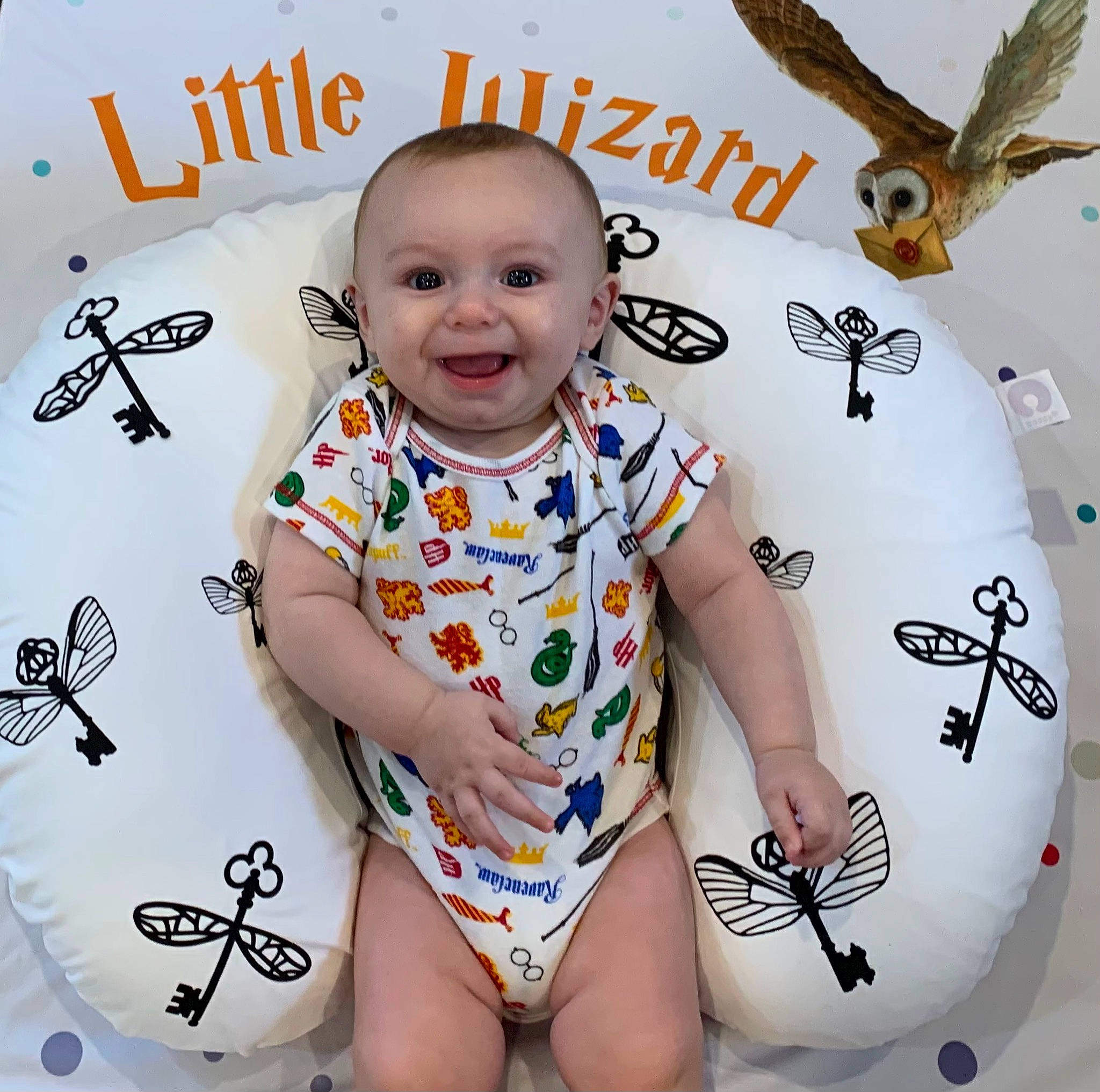 Alaric is registered to the contest to win money with this photo: arm, baby_toddler_clothing, bird, clothing, eye, face, facial_expression, green, hairstyle, head, joy, neck, organ, outerwear, person, product, sleeve, smile, t_shirt, textile