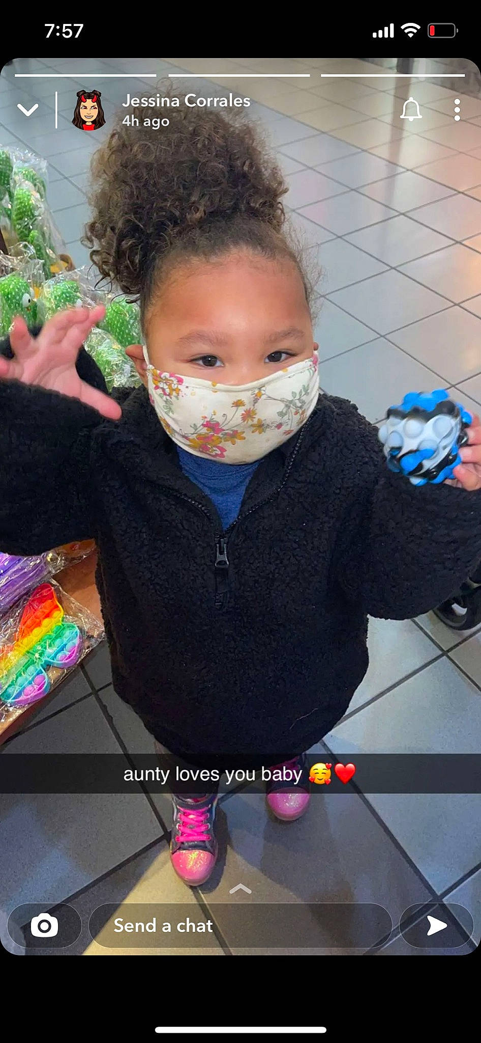 Analia joined the competition — help win amazing prizes! blue, child, cool, electric_blue, eyelash, finger, fun, glass, glove, hair, happy, headgear, magenta, pattern, person, personal_protective_equipment, play, t_shirt, textile, toddler