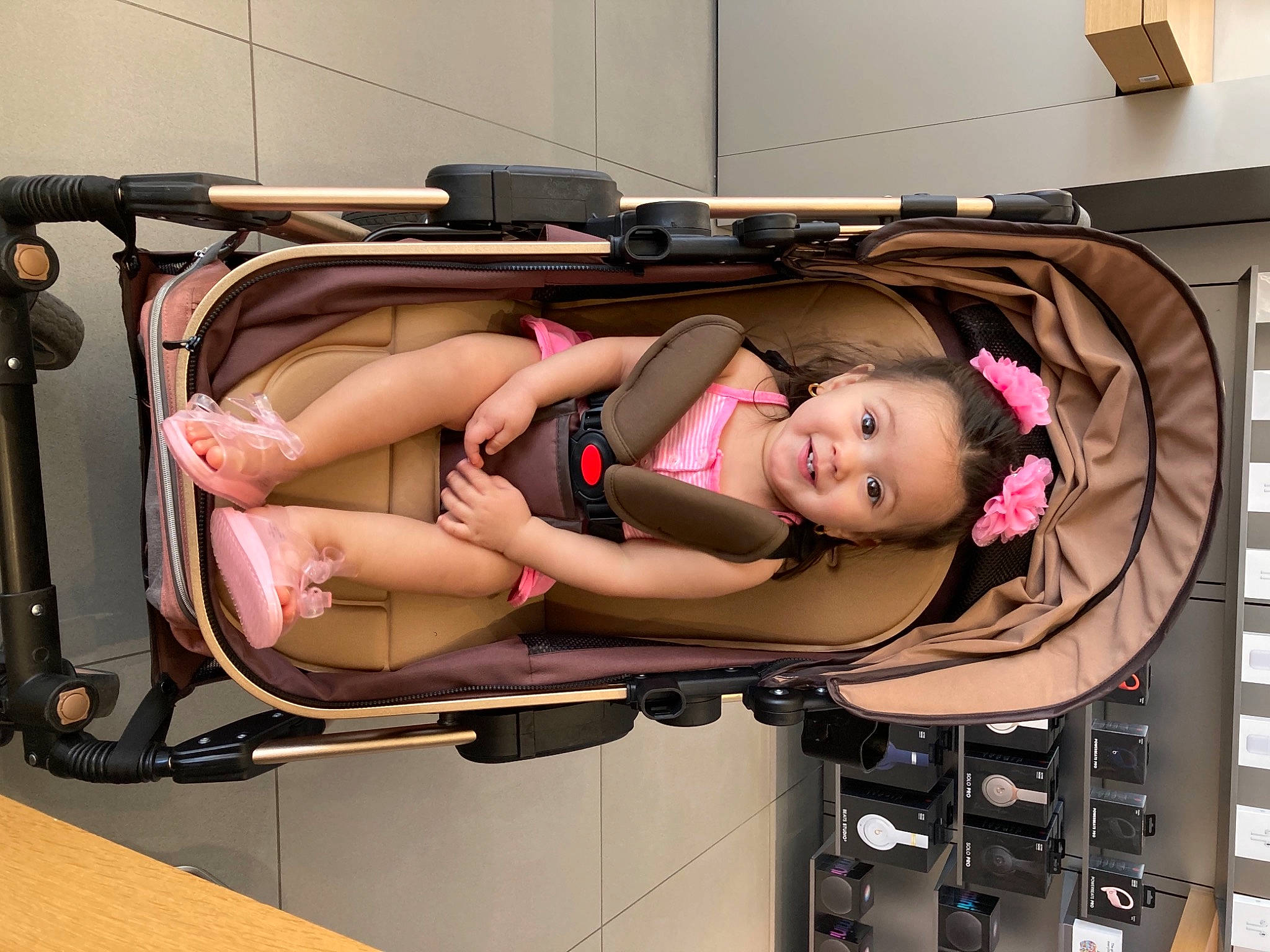 Stella joined the competition — help win amazing prizes! abdomen, auto_part, automotive_design, automotive_exterior, baby_products, chest, child, flooring, fun, human_leg, joy, leg, machine, motor_vehicle, muscle, person, room, smile, thigh, tire