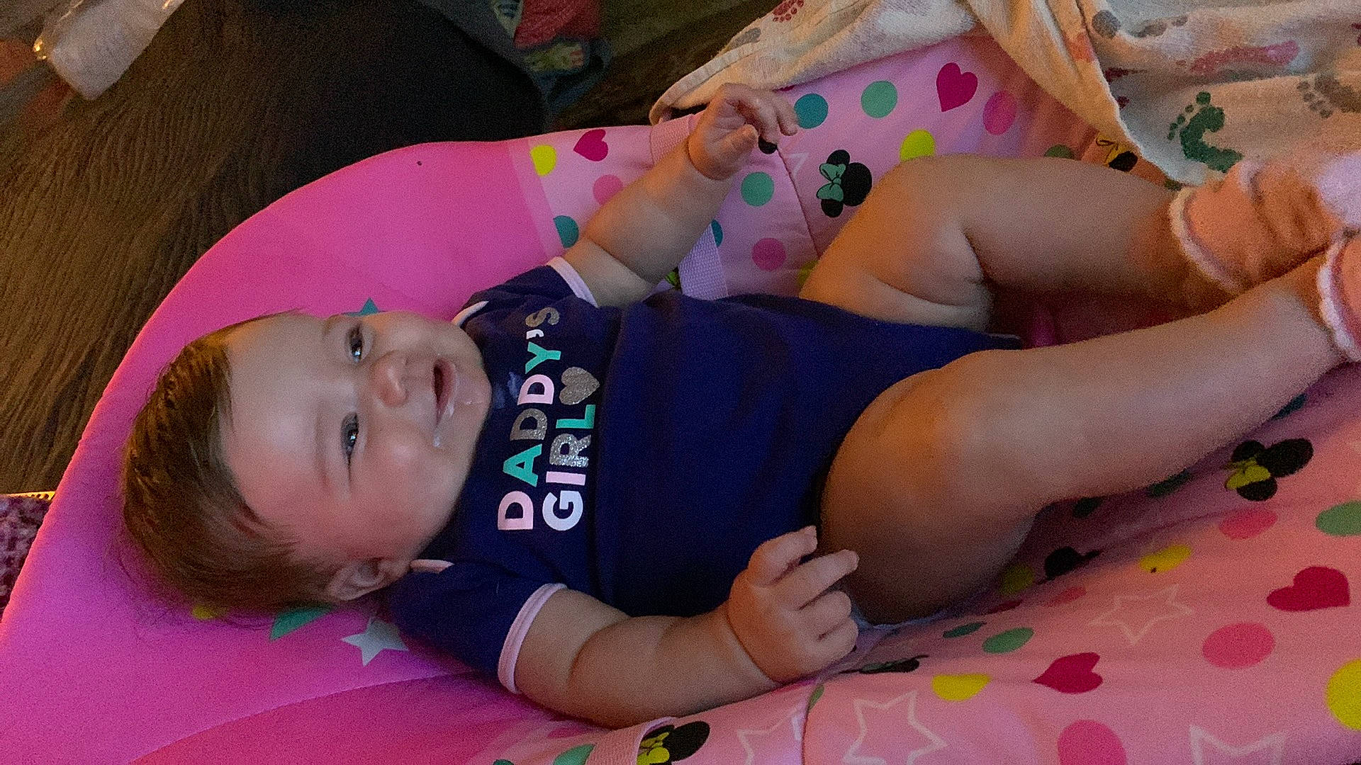 Alaina joined the competition — help win amazing prizes! abdomen, baby, barefoot, chest, comfort, facial_expression, finger, foot, fun, happy, human_body, joint, knee, leisure, mouth, person, pink, skin, thigh, toddler