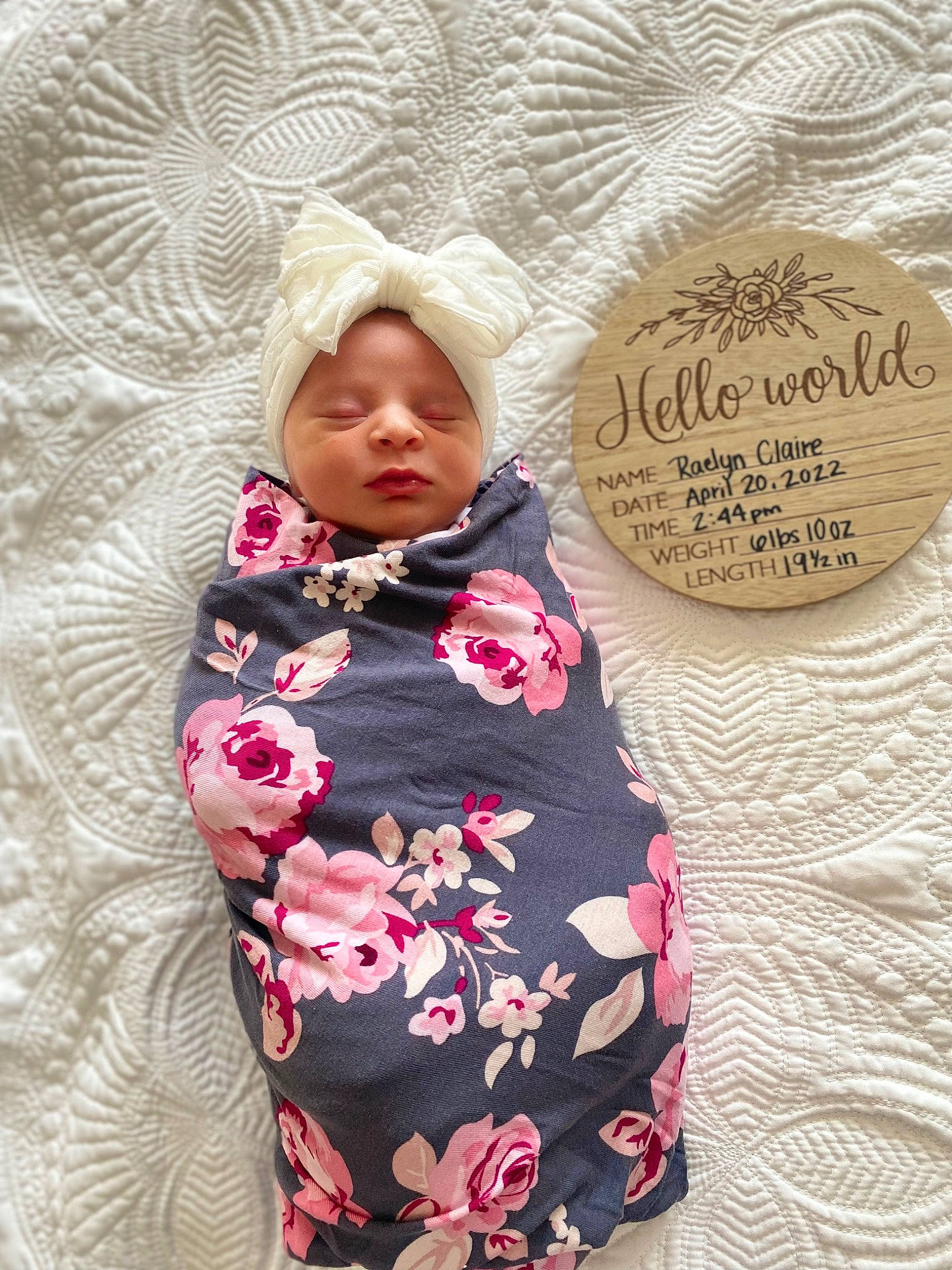 Raelyn joined the competition — help win amazing prizes! baby, beauty, child, comfort, facial_expression, fashion_accessory, font, fur, happy, headwear, linens, magenta, outerwear, pattern, peach, person, pink, sitting, skin, sleeve