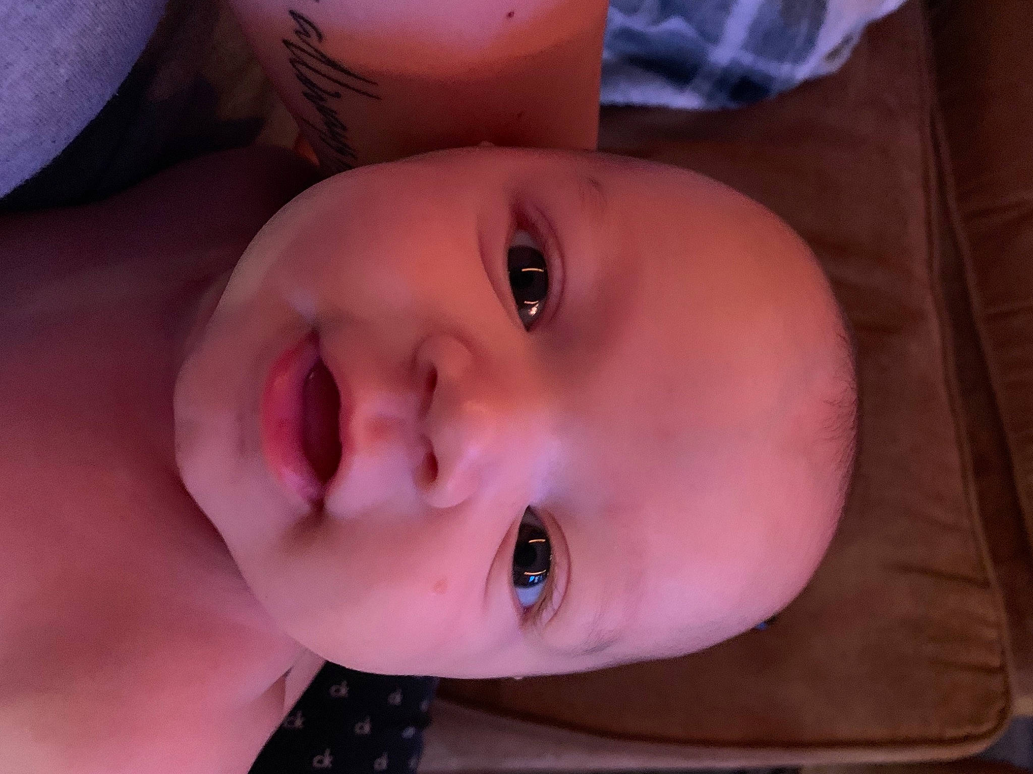 Xavier is registered to the contest to win money with this photo: baby, baby_toddler_clothing, cheek, chin, ear, eyebrow, eyelash, flash_photography, hair, happy, human_body, iris, lip, mouth, neck, nose, person, pink, skin, smile
