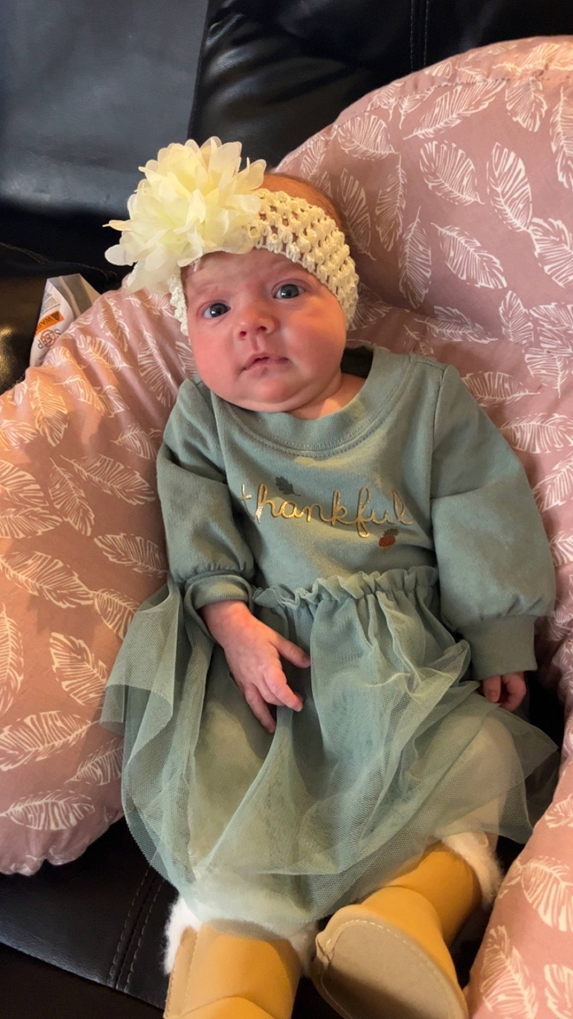 Kayden joined the competition — help win amazing prizes! baby, baby_products, baby_toddler_clothing, cheek, child, comfort, costume, event, fashion_accessory, fun, headgear, headpiece, headwear, jewellery, linens, pattern, person, pink, sitting, sleeve