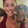 Shadow joined the competition — help win amazing prizes! animal, brown_dog, casual, companion, cute, dog, friendship, happy, indoor, pet, portrait, puppy, relaxed, short_hair, shoulder, skin, smile, tank_top, tattoo, woman