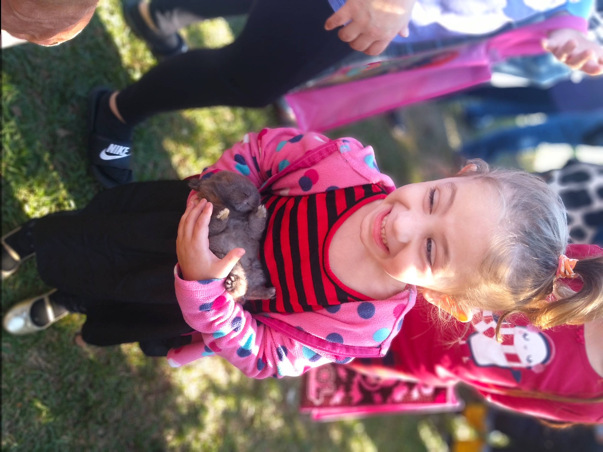 Lilly joined the competition — help win amazing prizes! baby, child, fun, grass, happy, joy, leisure, person, pink, plant, play, recreation, smile, toddler, tree, vacation