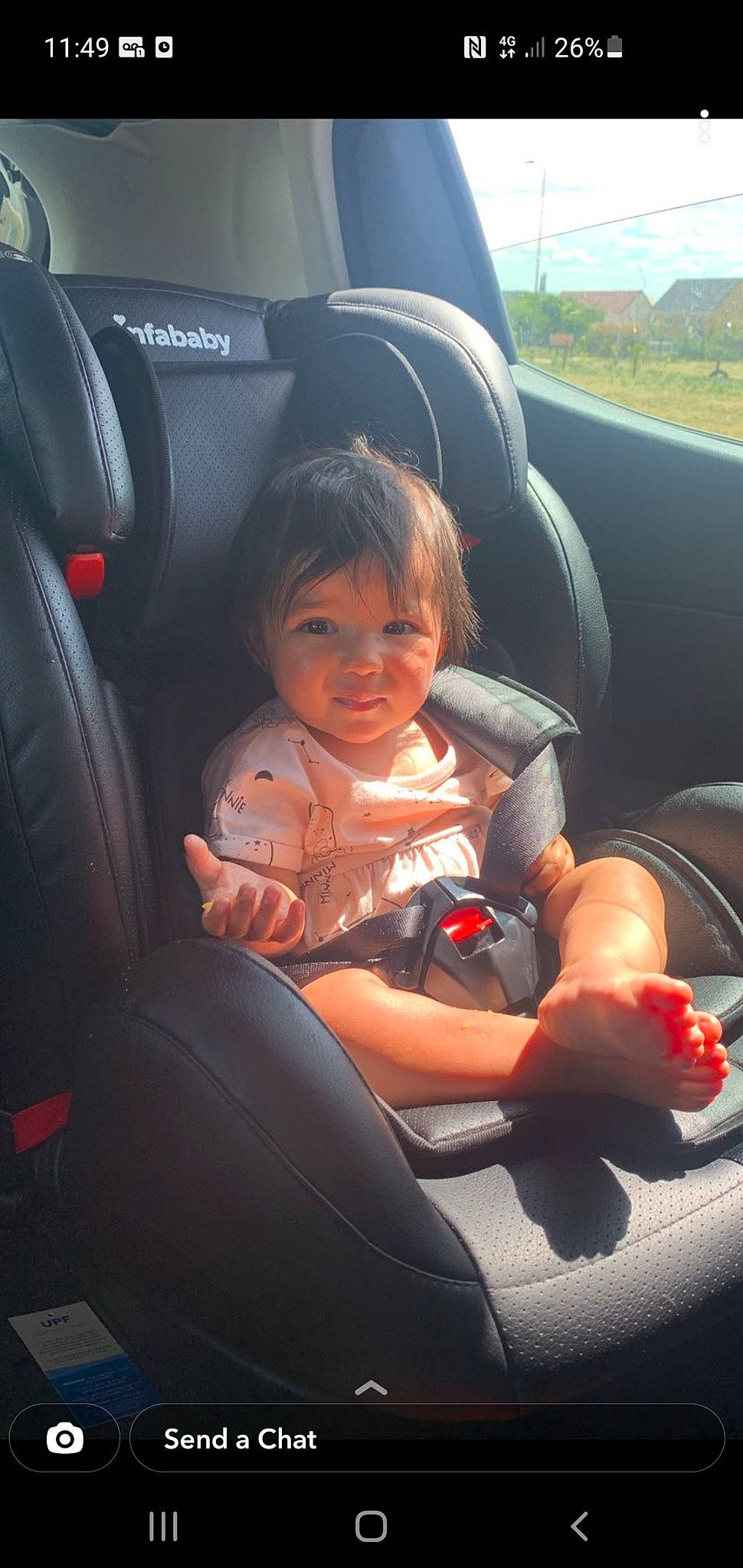 Jasmin is registered to the contest to win money with this photo: auto_part, automotive_design, automotive_exterior, car, car_seat, car_seat_cover, comfort, head_restraint, lap, motor_vehicle, person, personal_luxury_car, plant, product, smile, steering_part, tints_and_shades, toddler, vehicle, vehicle_door