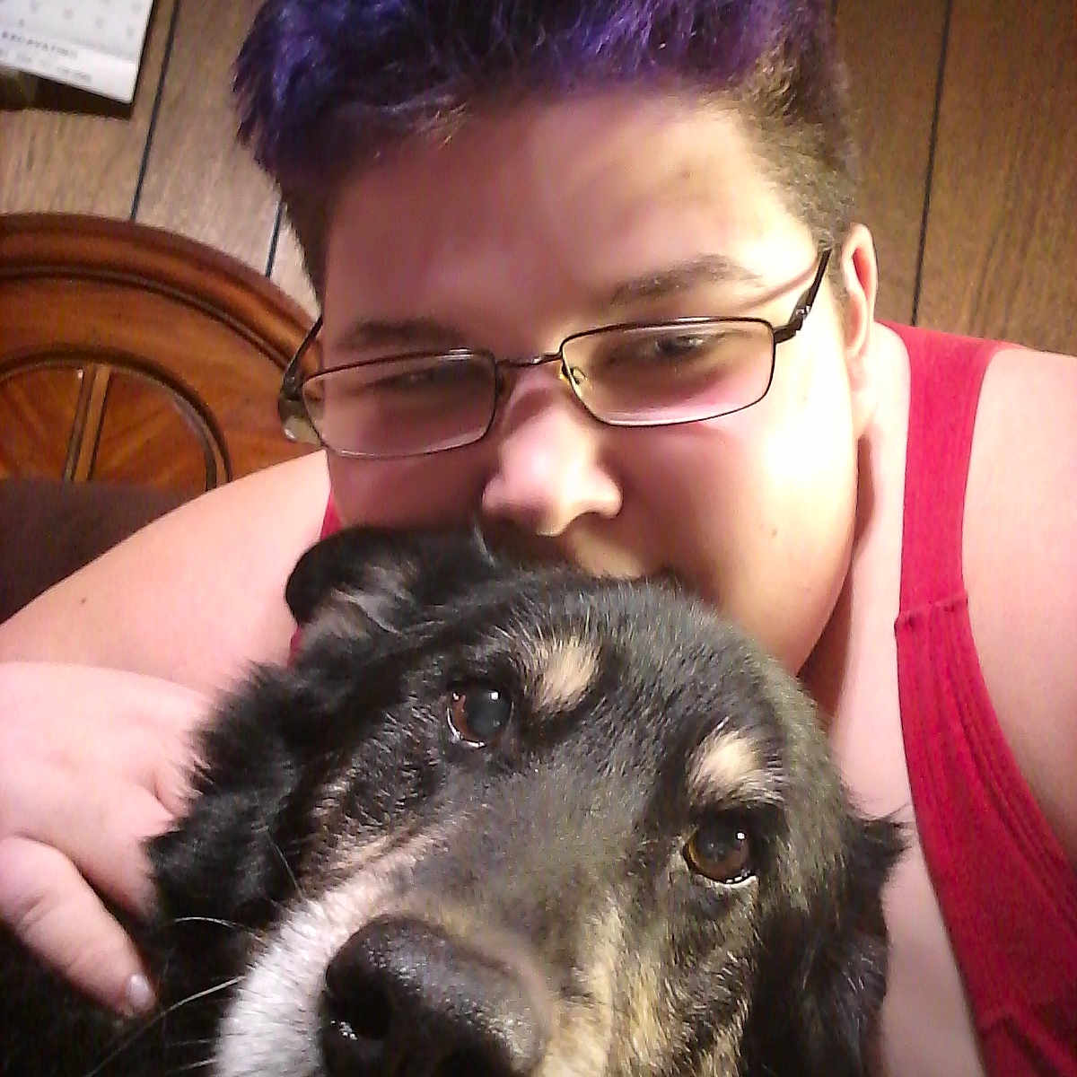 Walnut is registered to the contest to win money with this photo: accessories, adult, animal, canine, clothing, dog, face, furniture, glasses, head, hound, male, man, person, pet, photography, portrait, puppy, selfie, t_shirt