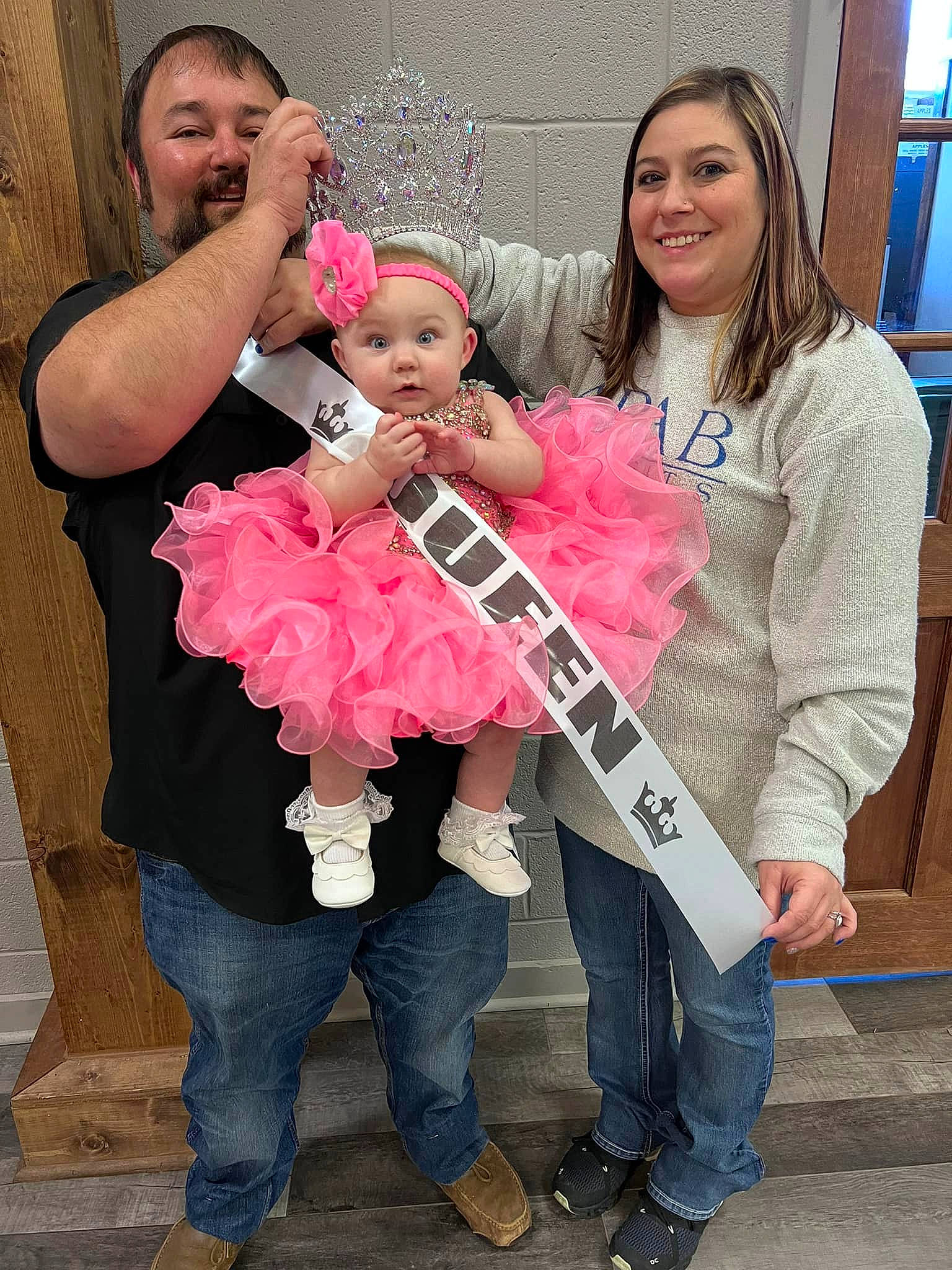 Aubree joined the competition — help win amazing prizes! baby_toddler_clothing, child, costume, event, eye, face, fashion_accessory, fun, happy, head, headwear, jeans, joy, leg, magenta, person, pink, skin, smile, television