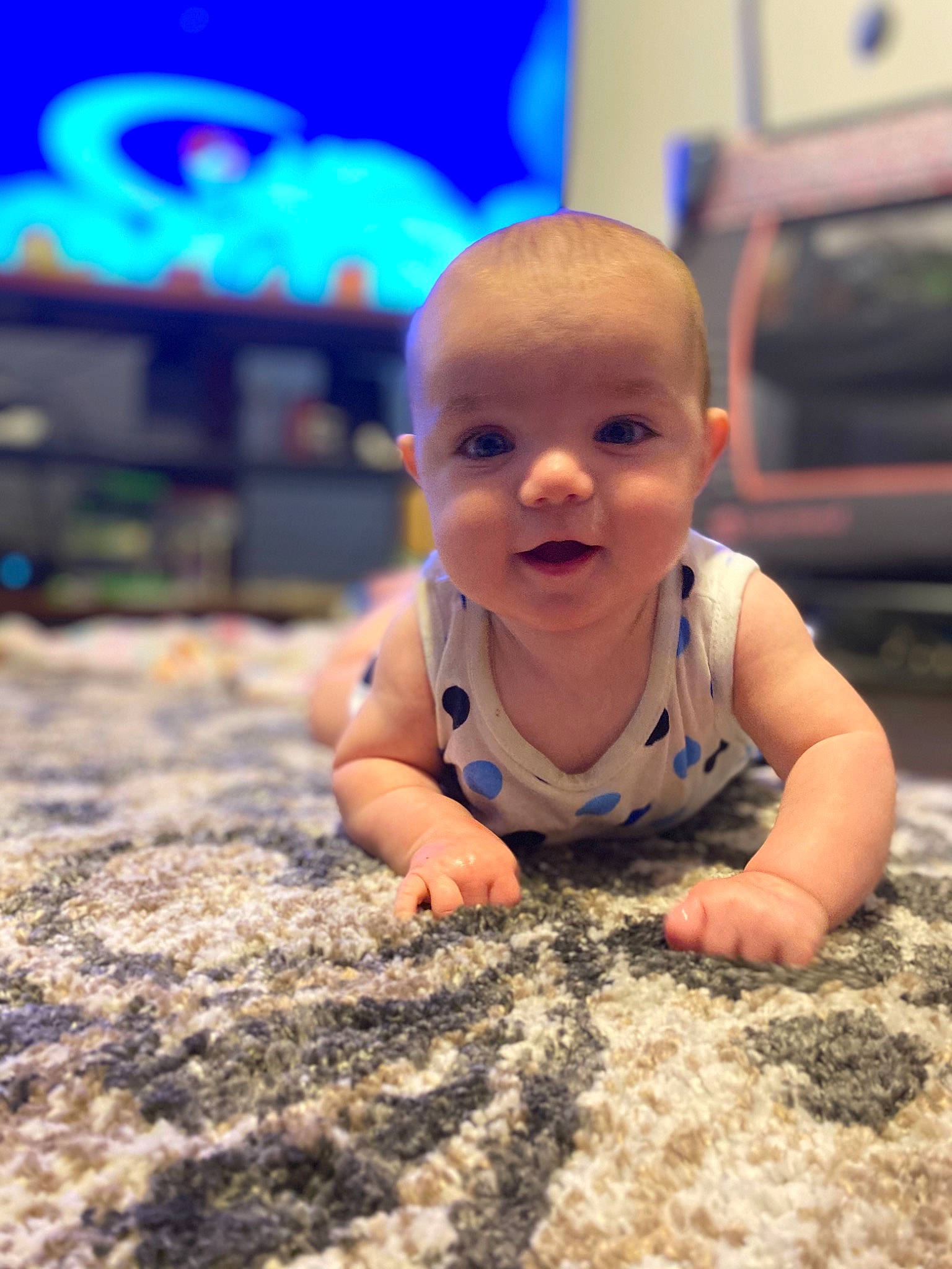 Madalynn joined the competition — help win amazing prizes! baby, cheek, child, crawling, eye, face, fun, head, person, play, sitting, skin, smile, soil, toddler, tummy_time, vacation