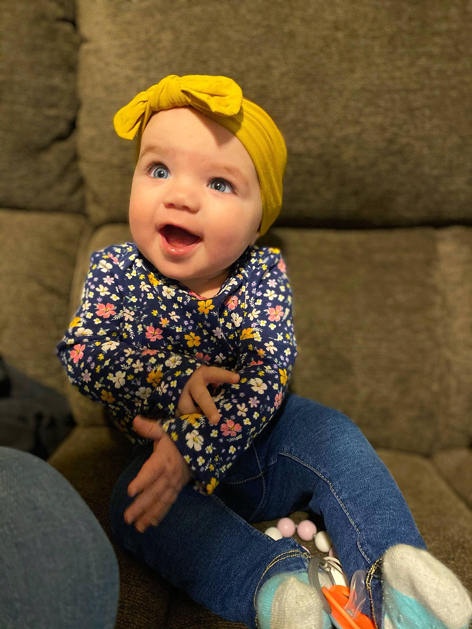 Madalynn joined the competition — help win amazing prizes! baby, cheek, child, child_model, headgear, person, sitting, skin, smile, toddler, yellow