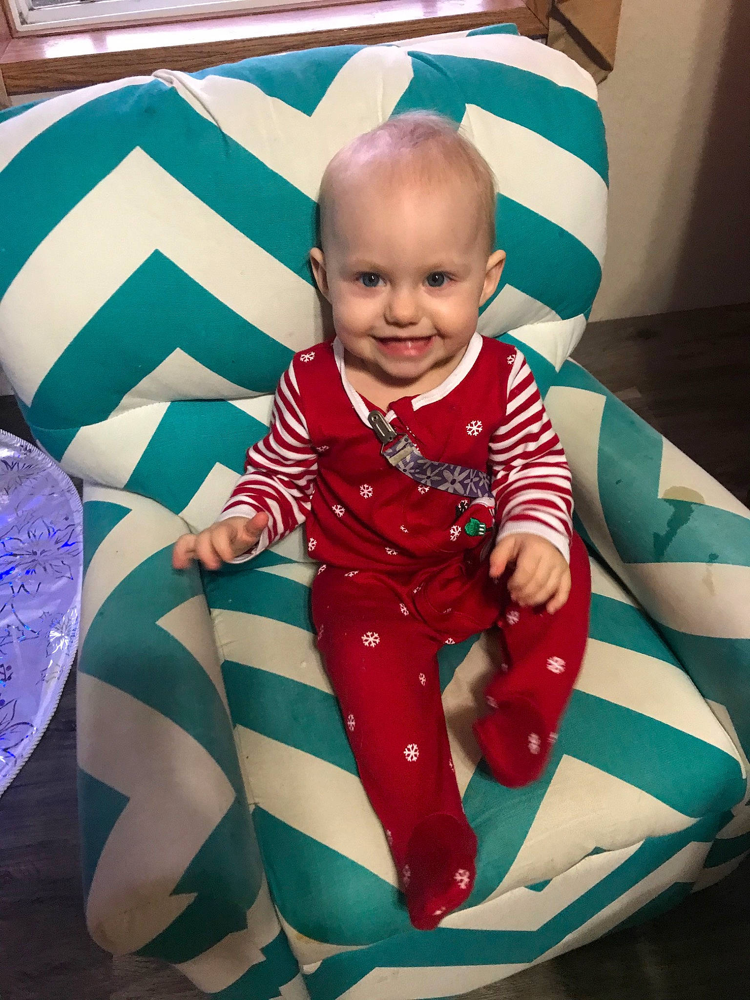 Kara joined the competition — help win amazing prizes! baby, baby_toddler_clothing, child, head, holiday, joy, person, sitting, smile, toddler