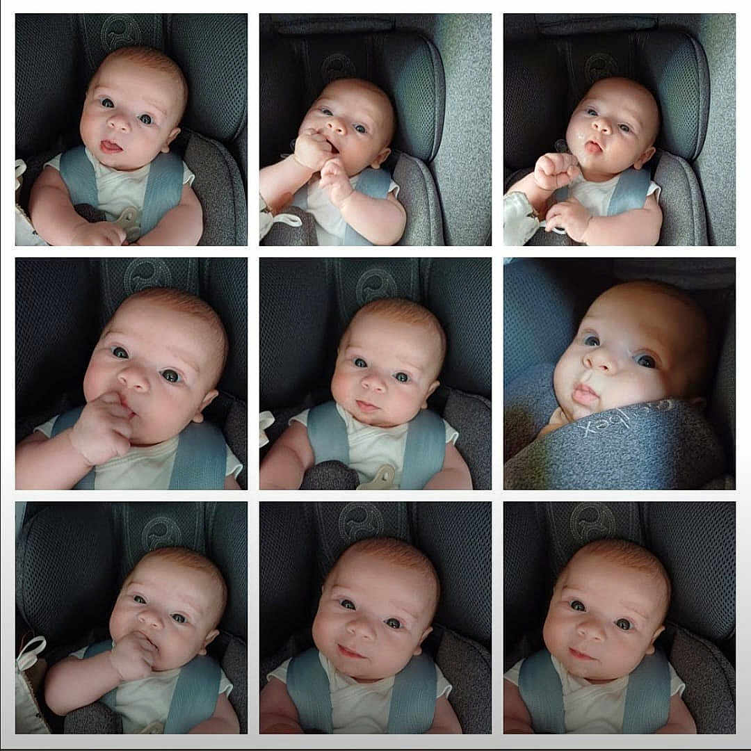Raphaël a rejoint le concours — aidez-le/la à gagner de superbes lots ! baby, baby_blanket, car_seat, child, closeup, clothing, collage, cute, expression, eyes, finger_sucking, head, human, indoors, infant, multiple_images, portrait, seatbelt, skin, smile