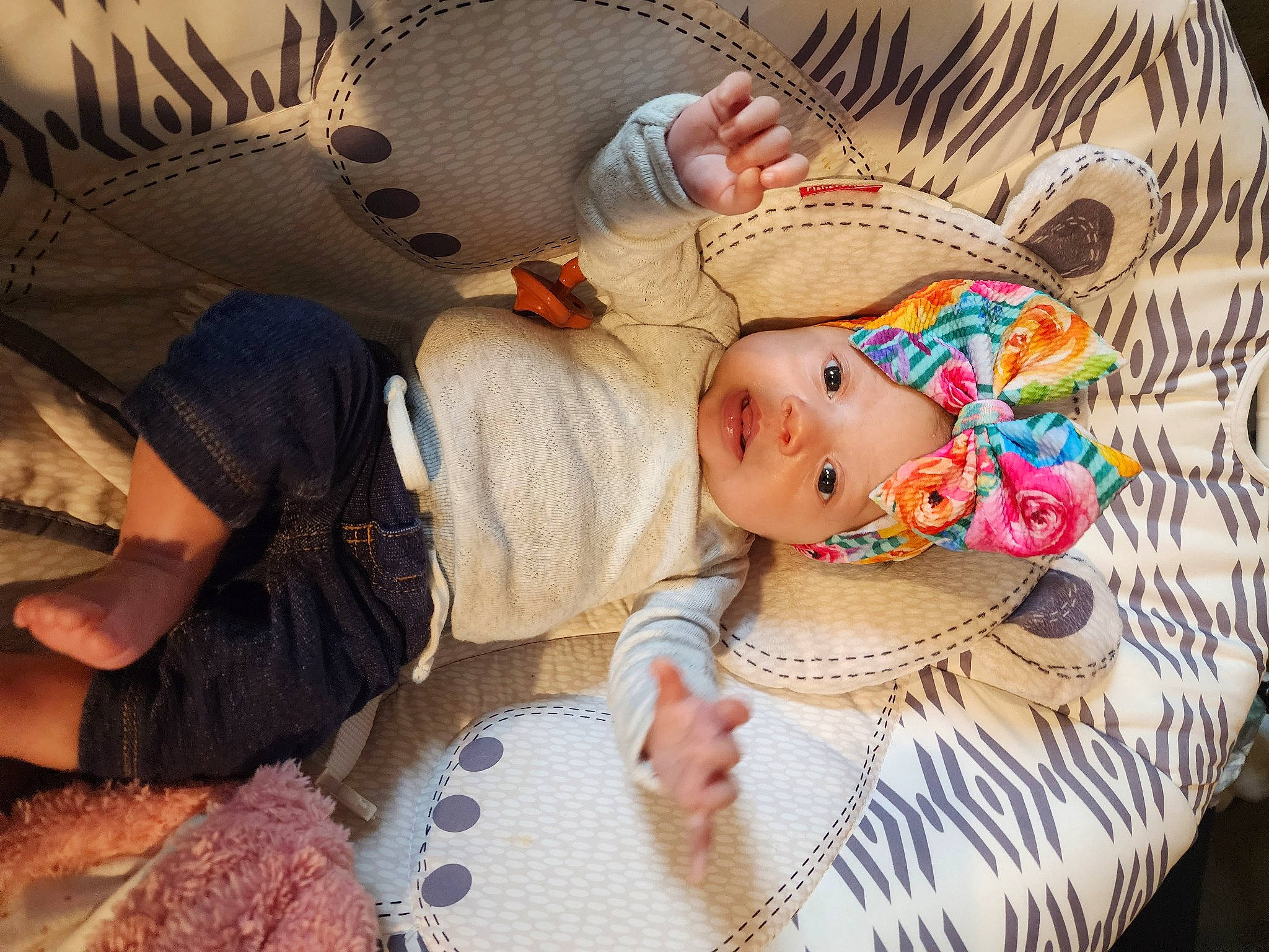 Adalynn joined the competition — help win amazing prizes! art, baby, baby_products, baby_sleeping, baby_toddler_clothing, bedding, bedtime, cheek, child, comfort, glasses, hat, headgear, headwear, human_body, linens, pattern, person, room, skin