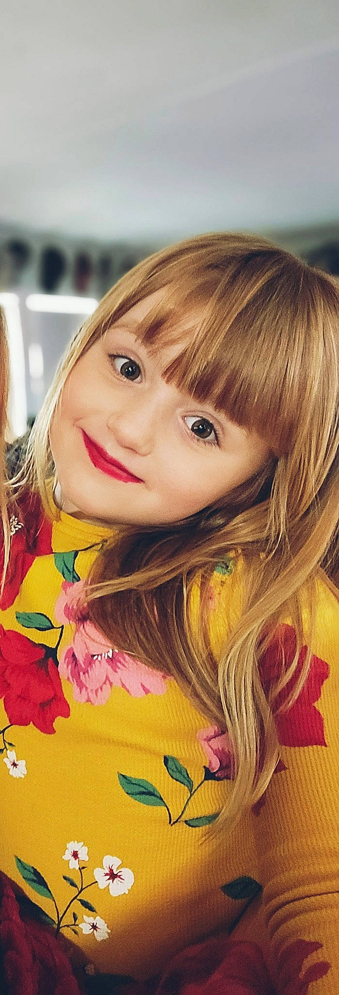 Khloe joined the competition — help win amazing prizes! bangs, blond, cheek, chin, close_up, cool, eye, eyebrow, eyelash, forehead, happy, iris, joy, layered_hair, lip, long_hair, nose, person, pink, skin