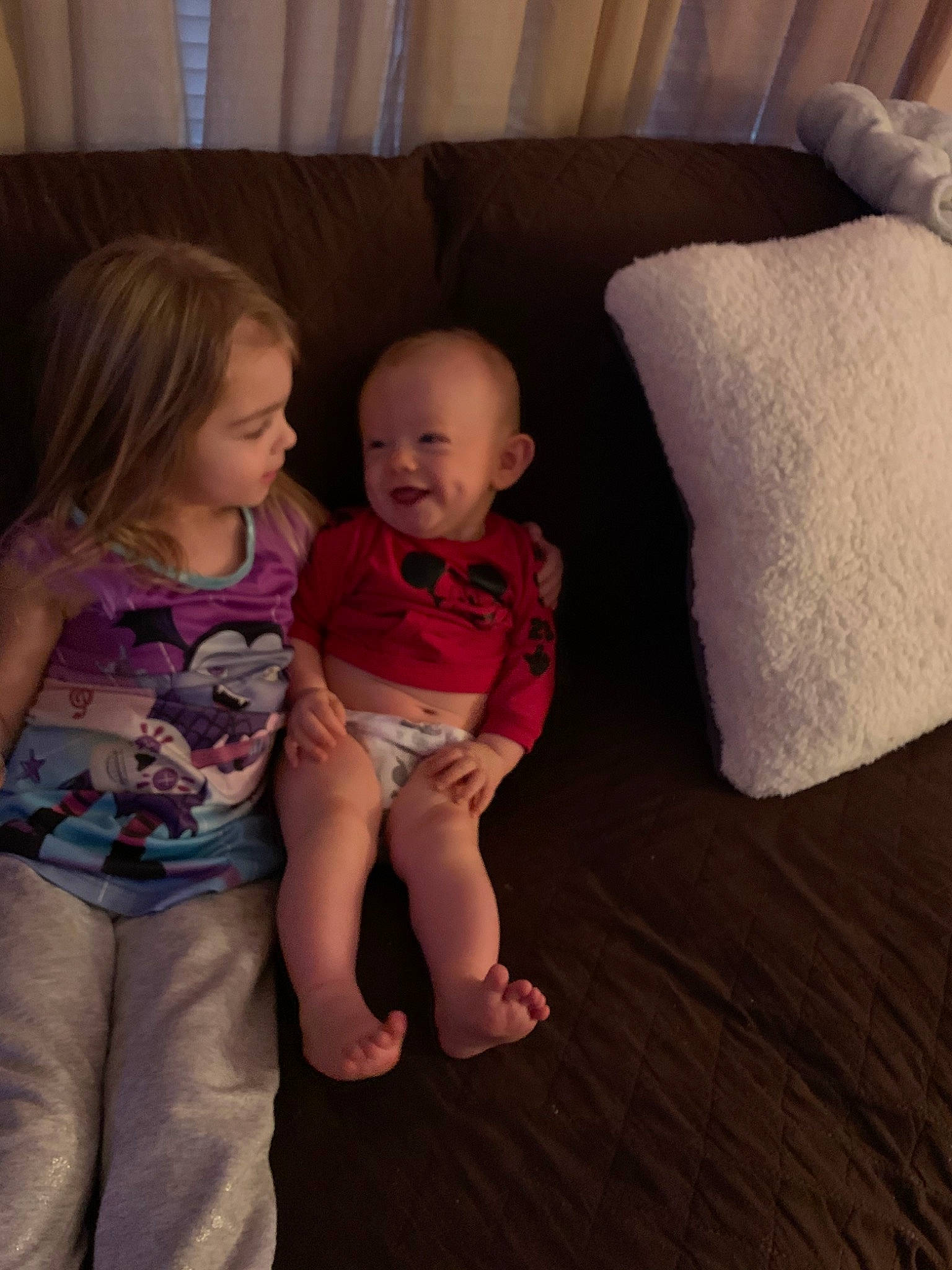 Liam Cooper Hall is registered to the contest to win money with this photo: arm, baby, cheek, child, comfort, eye, fun, head, iris, leg, person, sibling, sitting, skin, smile, textile, toddler